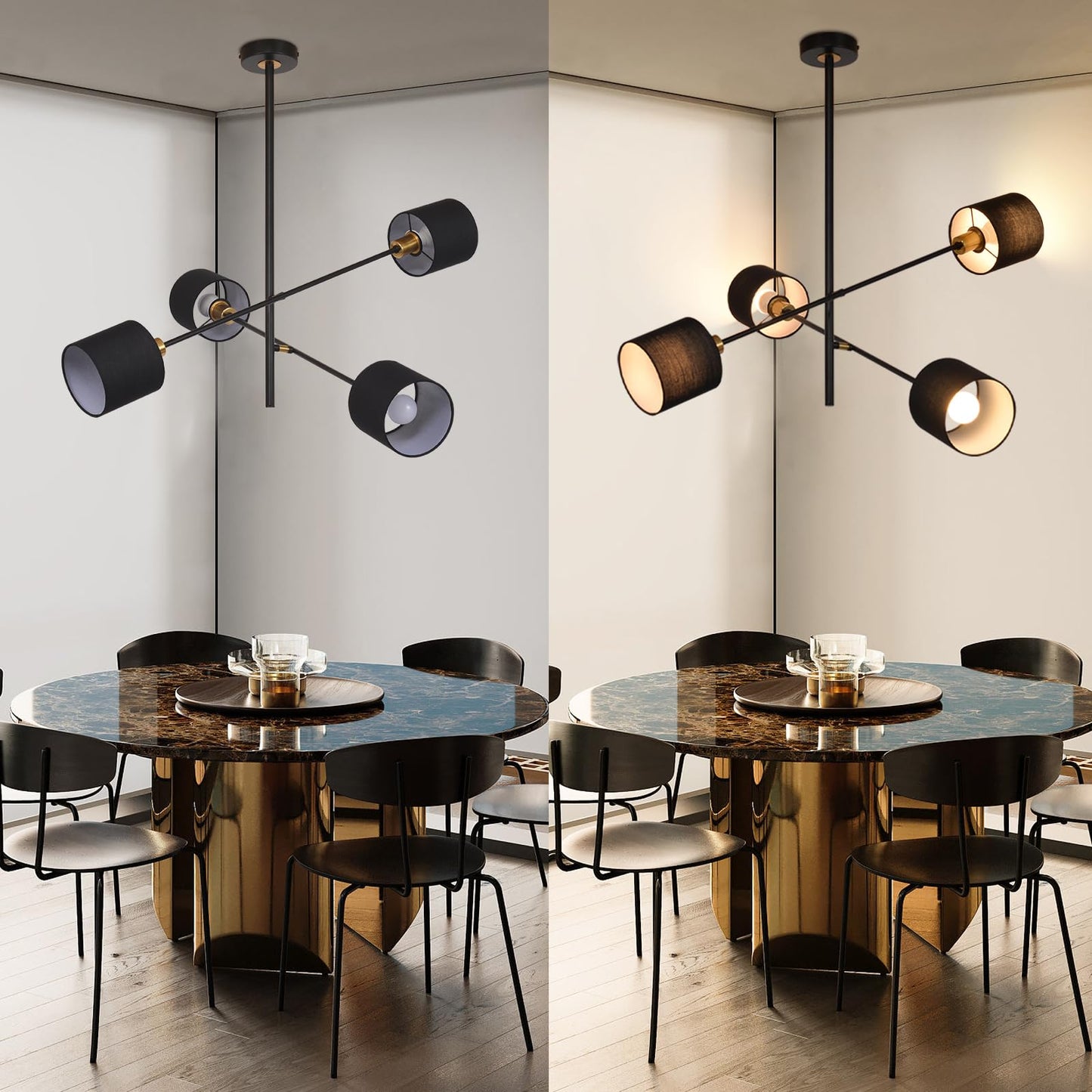 ZMH Pendelleuchte Esstisch H?ngelampe Wohnzimmer - Wohnzimmerlampe H?ngend Kronleuchter Vintage H?ngeleuchte Schwarz K¨¹chenlampe 4 Flammig Esstischlampe E14 Esszimmerlampe f¨¹r Esszimmer Schlafzimmer