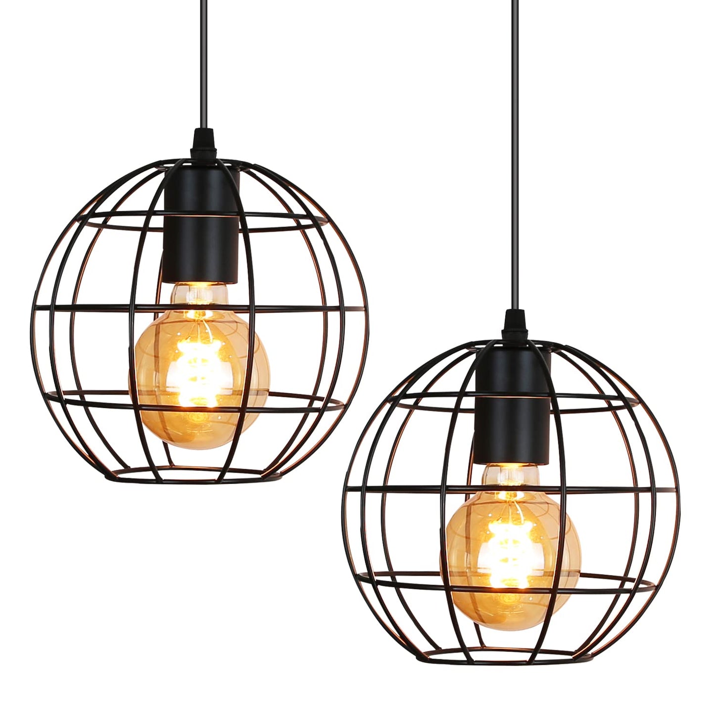 ZMH 2ER Pendelleuchte esstisch Schwarz Vintage H?ngelampe Retro 1 flammig Pendellampe 150CM h?henverstellbar Industrial H?ngeleuchte E27 Max.40W aus Metall f¨¹r Schlafzimmer K¨¹che - Ohne Leuchtmittel