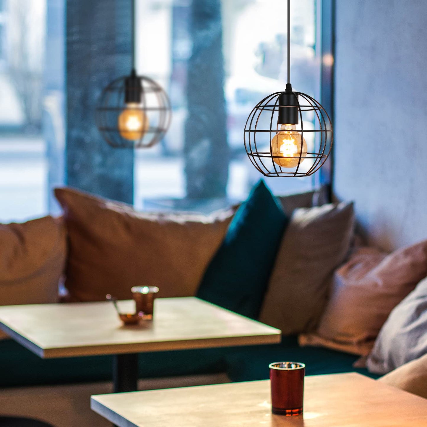 ZMH 2ER Pendelleuchte esstisch Schwarz Vintage H?ngelampe Retro 1 flammig Pendellampe 150CM h?henverstellbar Industrial H?ngeleuchte E27 Max.40W aus Metall f¨¹r Schlafzimmer K¨¹che - Ohne Leuchtmittel
