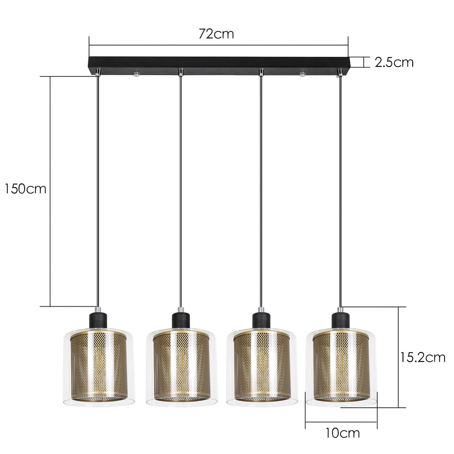 ZMH Pendelleuchte Esstisch H?ngelampe Vintage Retro - Schwarzgold Design H?ngeleuchte 4 Flammige E14 Esstischlampe aus Glas und Metall Industial Esszimmerlampe Pendellampe Wohnzimmer Arbeitszimmer