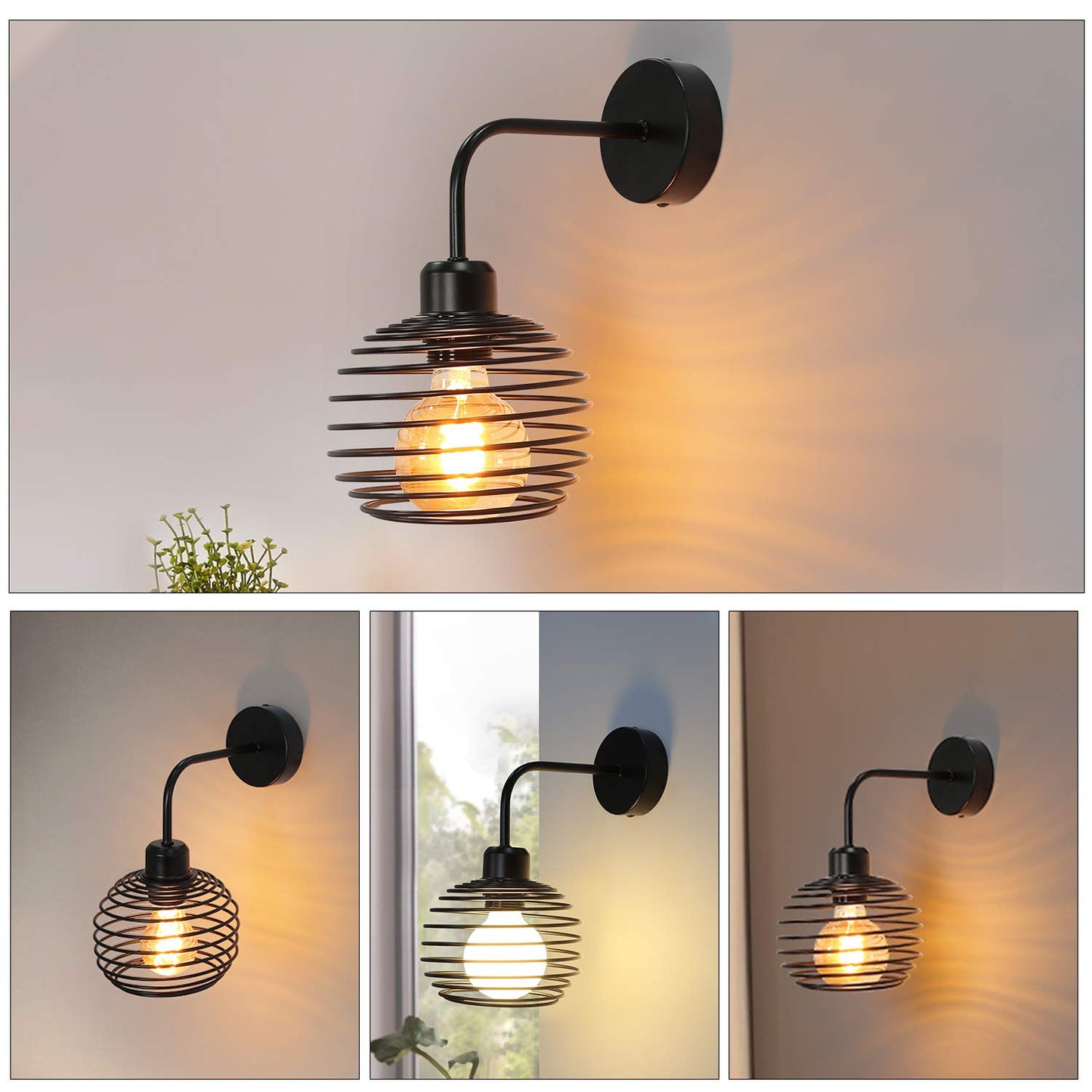 ZMH Wandleuchte Vintage Innen Wandlampe Retro Wandbeleuchtung Schwarz Flurlampe E27 f¨¹r Wohnzimmer Schlafzimmer K¨¹che Esszimmer Flur Treppe Bar Industrial (ohne Leuchtmittel)