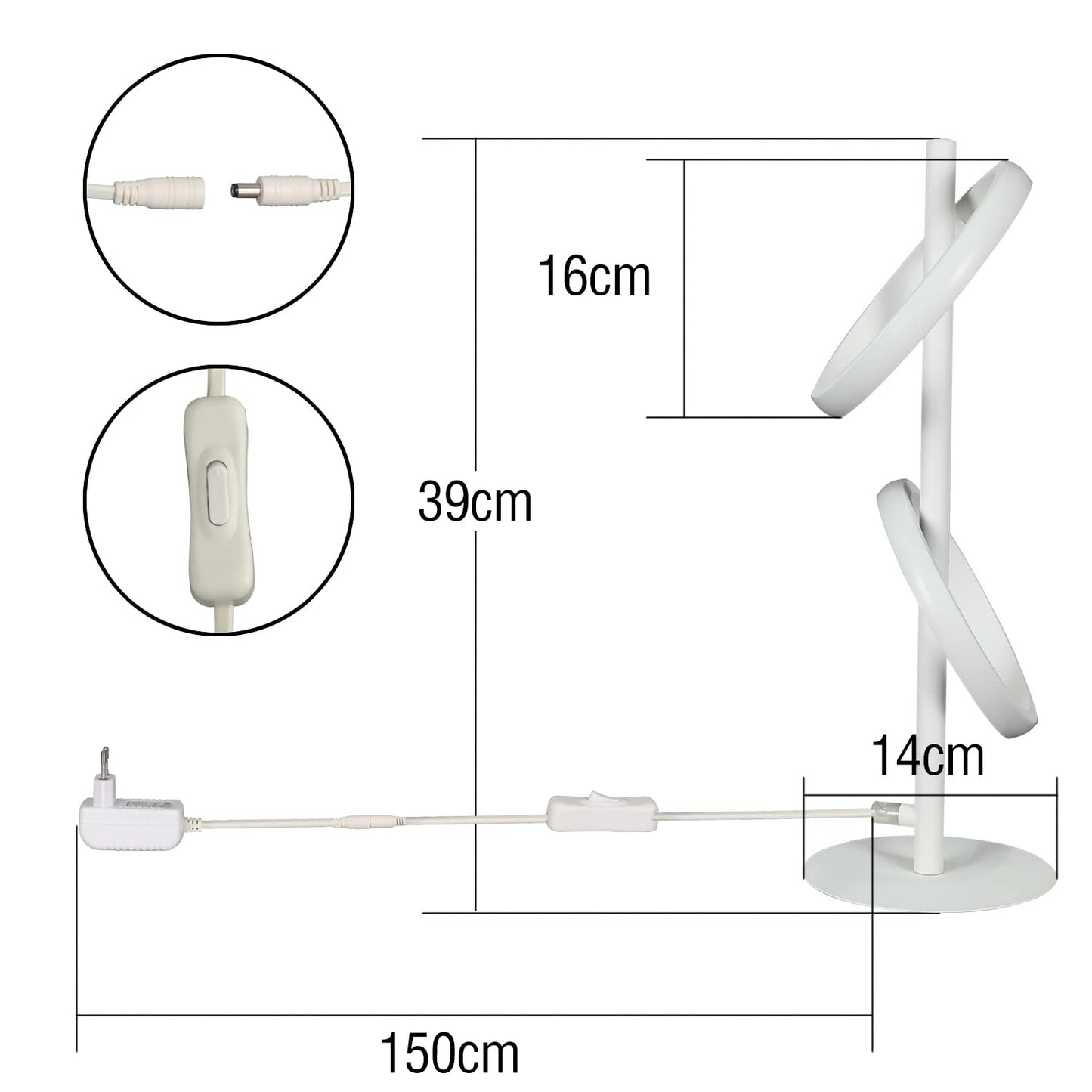 ZMH Tischlampe Modern LED Tischleuchte - Wei? Ringform Nachttischlampe Drehbaren Abnehmbar Ringen 13W 3000K Warmwei? f¨¹r Schlafzimmer Wohnzimmer Kinderzimmer B¨¹ro