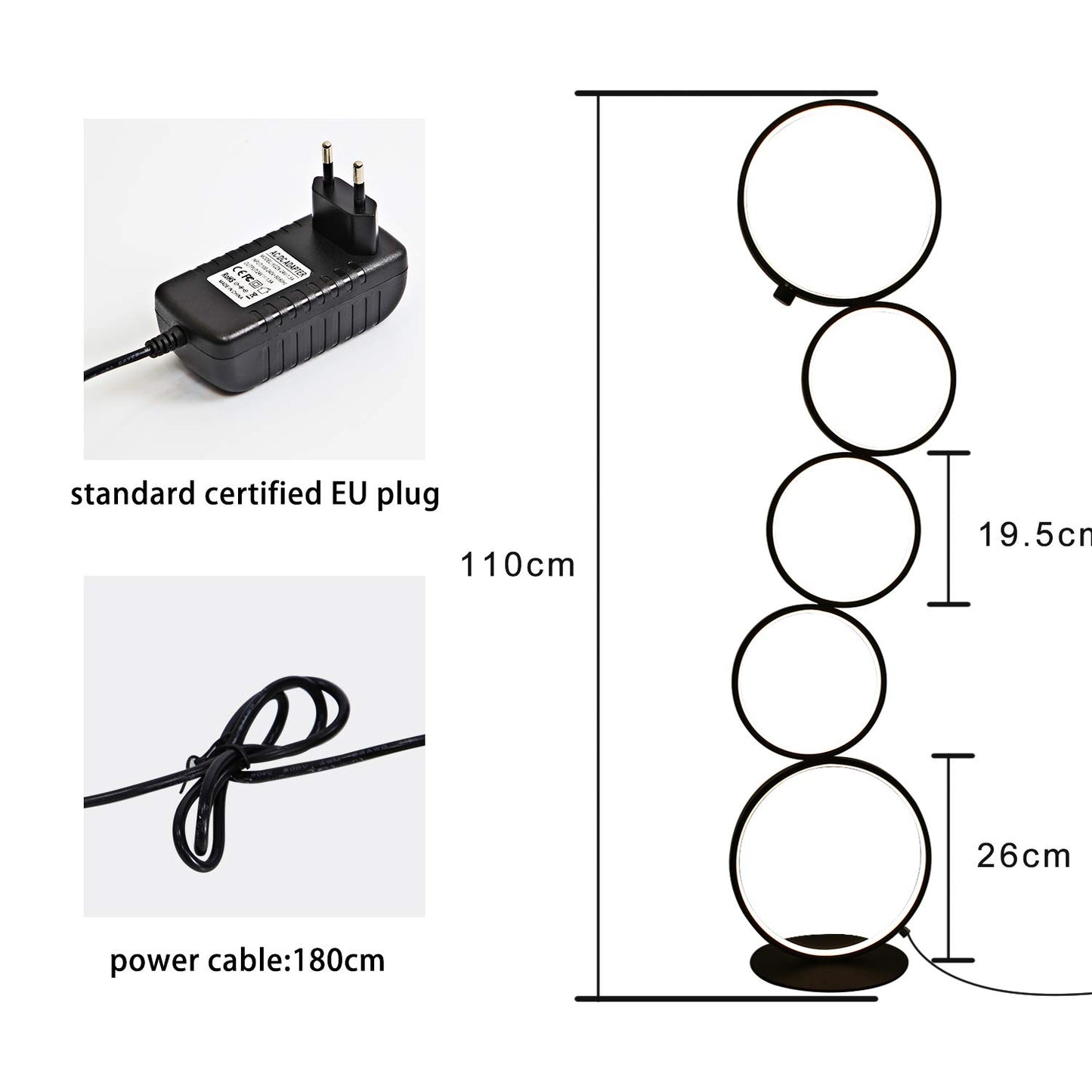 ZMH LED Dimmbar Stehlampe Modern Standlampe 32W Touch Switch Stehleuchte Warmwei? 3000K Aluminium 5-flammig Ringf?rmige Schwarz Standleuchte f¨¹r Schlafzimmer Wohnzimmer Arbeitszimmer