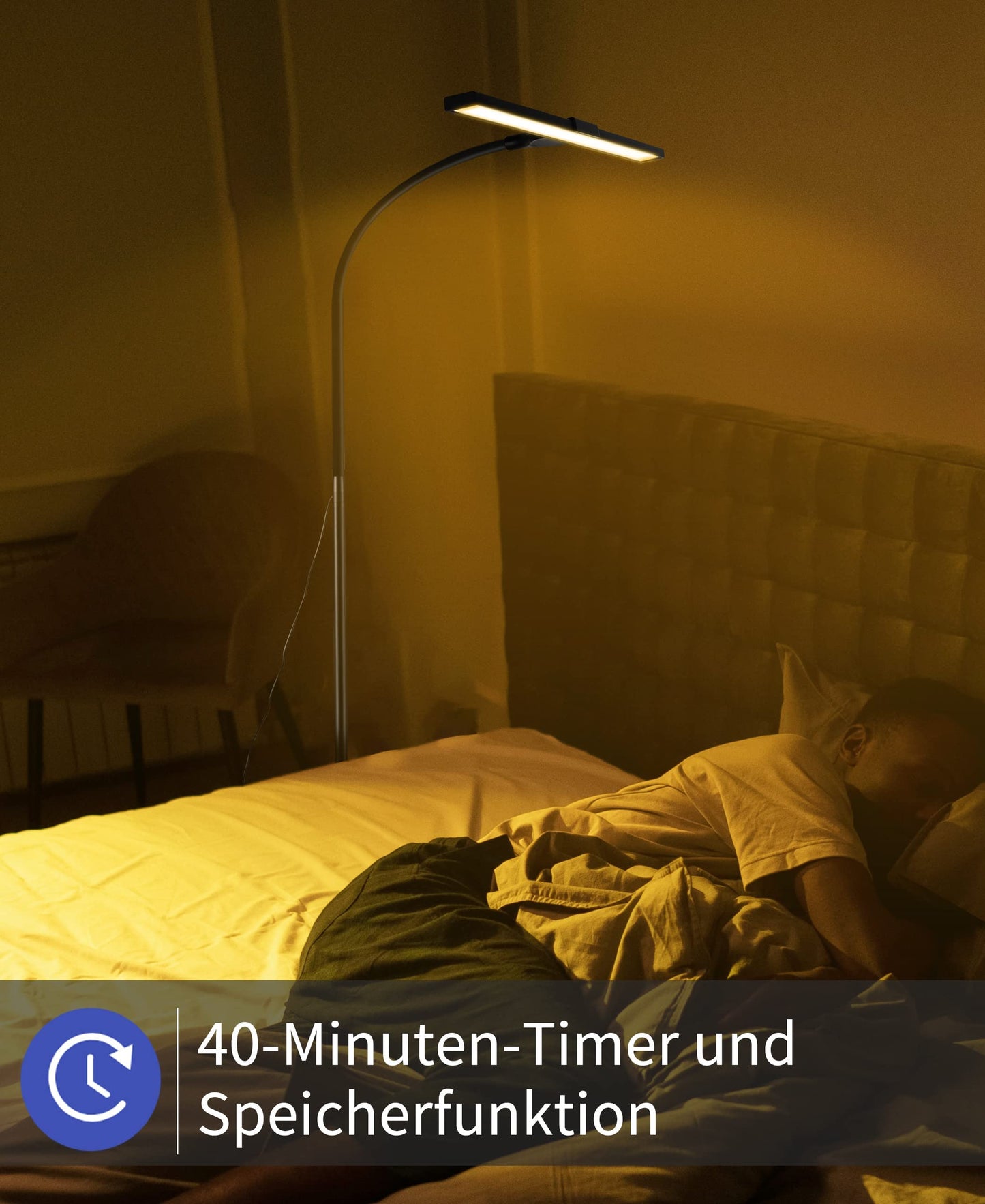 ZMH LED Stehlampe Standleuchte Leselampe - 156CM Stehleuchte Dimmbar B¨¹ro Standlampe Schlafzimmer Schwarz Modern Touch 10W Lesestehlampe mit Timer und Memory Funktion f¨¹r Wohnzimmer