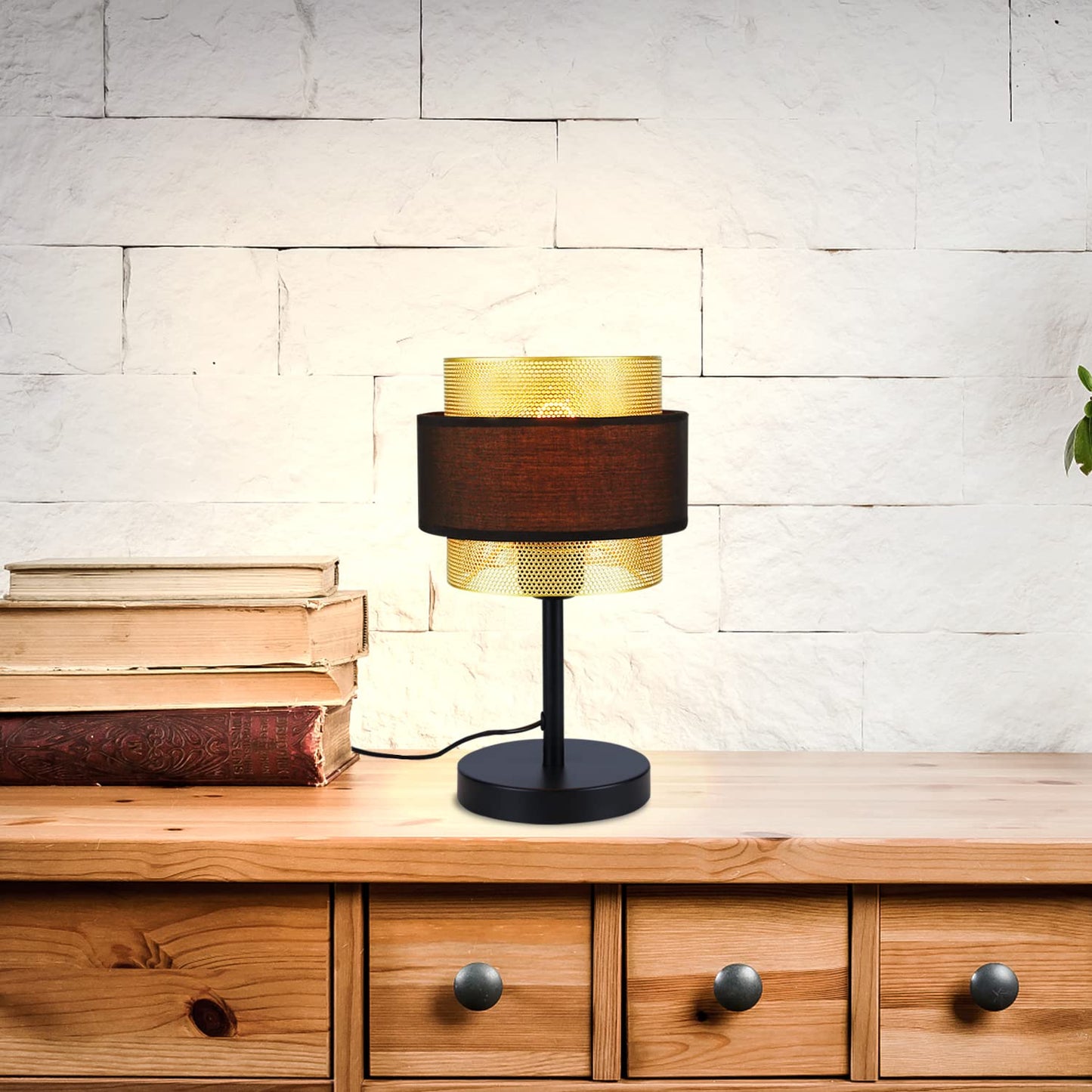 ZMH Tischlampe Retro Nachttischlampe Schwarz - Vintage Tischleuchte E27 f¨¹r Wohnzimmer Schlafzimmer Gold Design Nachttischleuchte aus Metall Stoffschirm in Industrial Antik Stil - ohne Gl¨¹hbirne