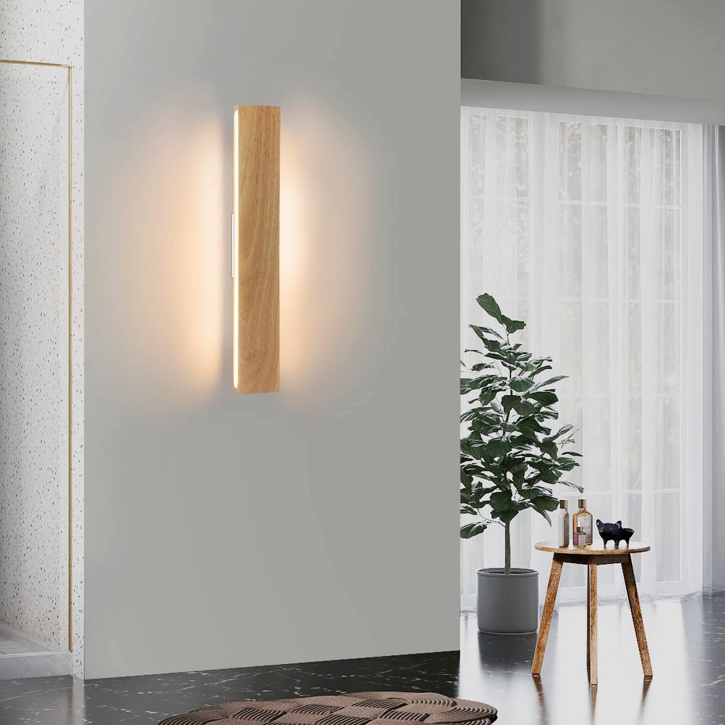 ZMH LED Wandleuchte innen Wandlampe - 52CM Holz Modern Flurlampe Up und Down Design 17W Treppenhauslampe Indirekt 3000K Warmwei? Wandbeleuchtung f¨¹r Wohnzimmer Schlafzimmer Flur Treppenhaus Bett K¨¹che