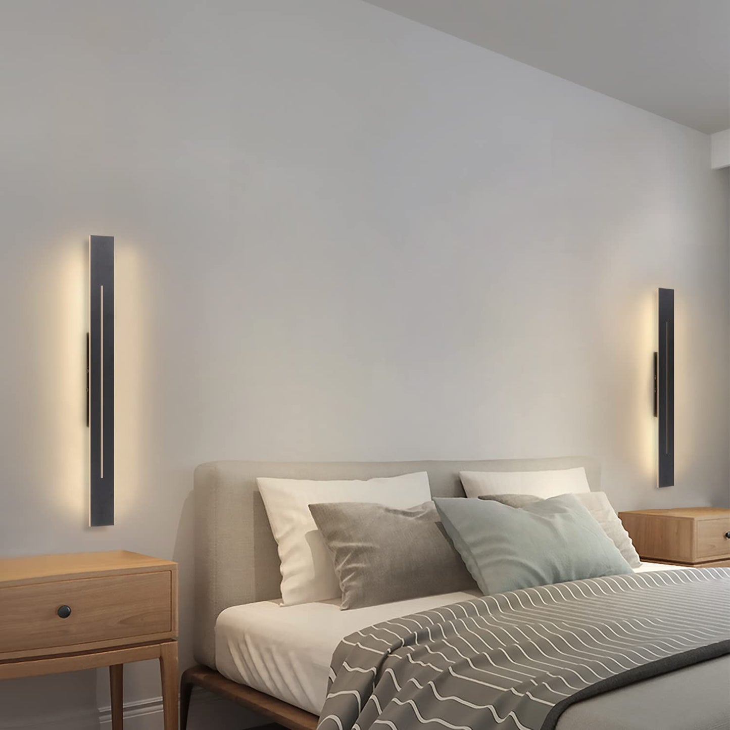 ZMH Wandlampe LED Wandleuchte Innen - Flurlampe Modern 60CM Wohnzimmerlampe 20W Flur Schlafzimmerlampe Schwarz Warmwei? Bettlampe Schlafzimmer Wandbeleuchtung f¨¹r Treppenhaus Wohnzimmer Kinderzimmer