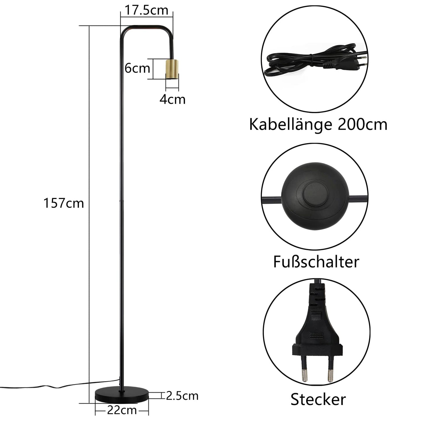 ZMH Stehlampe Wohnzimmer Vintage Standleuchte Schwarz Gold mit Fu?schalter Industrial Metall Stehleuchte Design Wohnzimmerlampe f¨¹r Schlafzimmer B¨¹ro (Ohne Leuchtmittel)