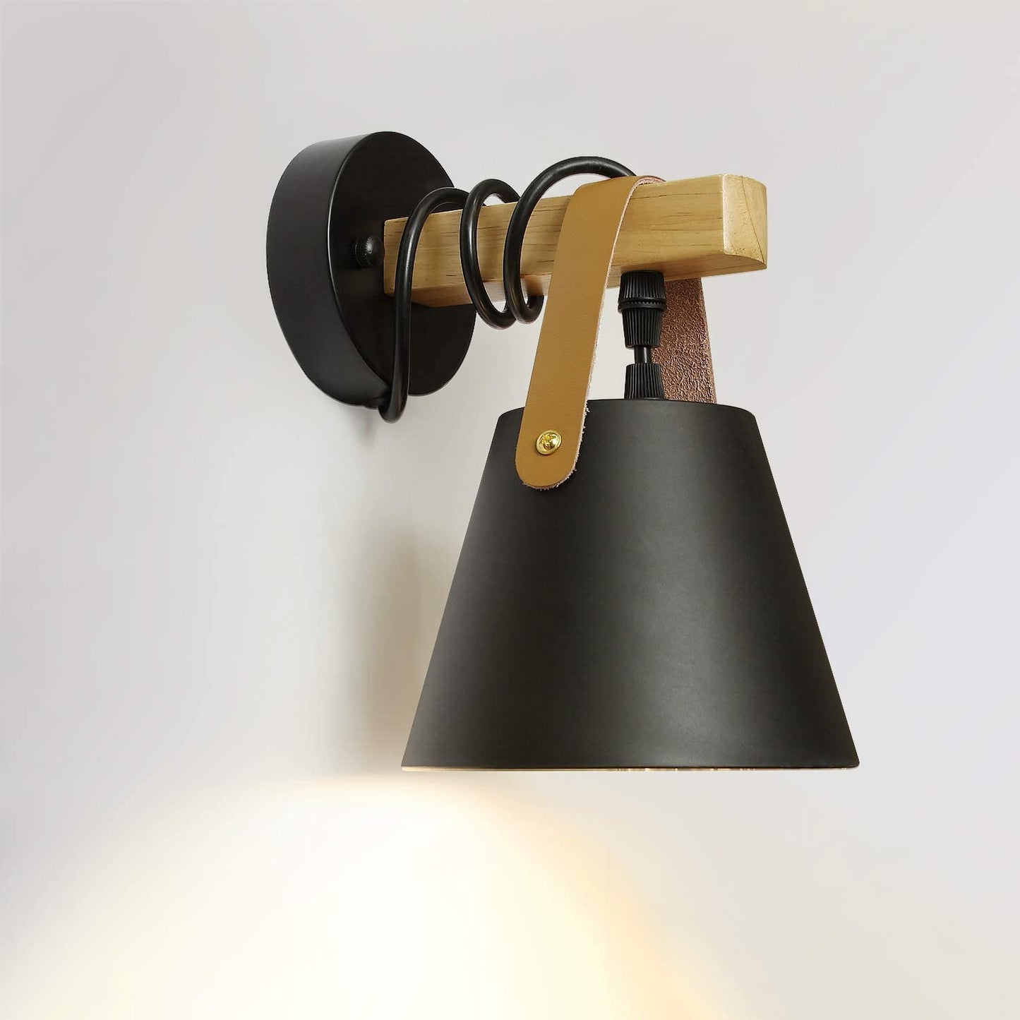 ZMH Vintage Wandleuchte Retro E27 Wandlampe in Schwarz Industrial innen Wandbeleuchtung aus Holz Leder Kunststoff f¨¹r Wohnzimmer Schlafzimmer K¨¹che Esszimmer Flur Treppenhaus Cafes (ohne Birne)