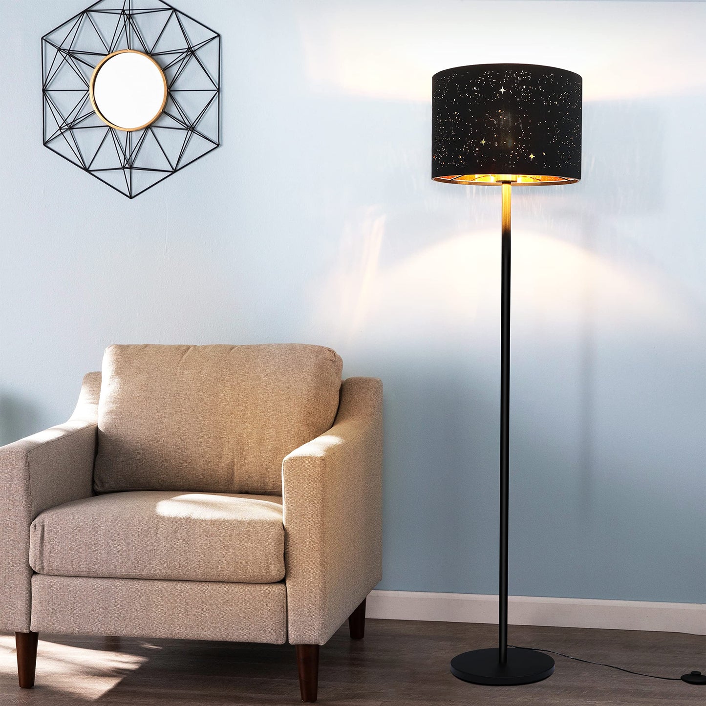 ZMH Stehlampe Wohnzimmer Modern Stehleuchte - Standleuchte aus Stoffschirm im Graugold Stern Design 144cm Standlampe mit E27 Fu?schalter und Stecker f¨¹r Schlafzimmer Kinderzimmer Arbaitzimmer Flur