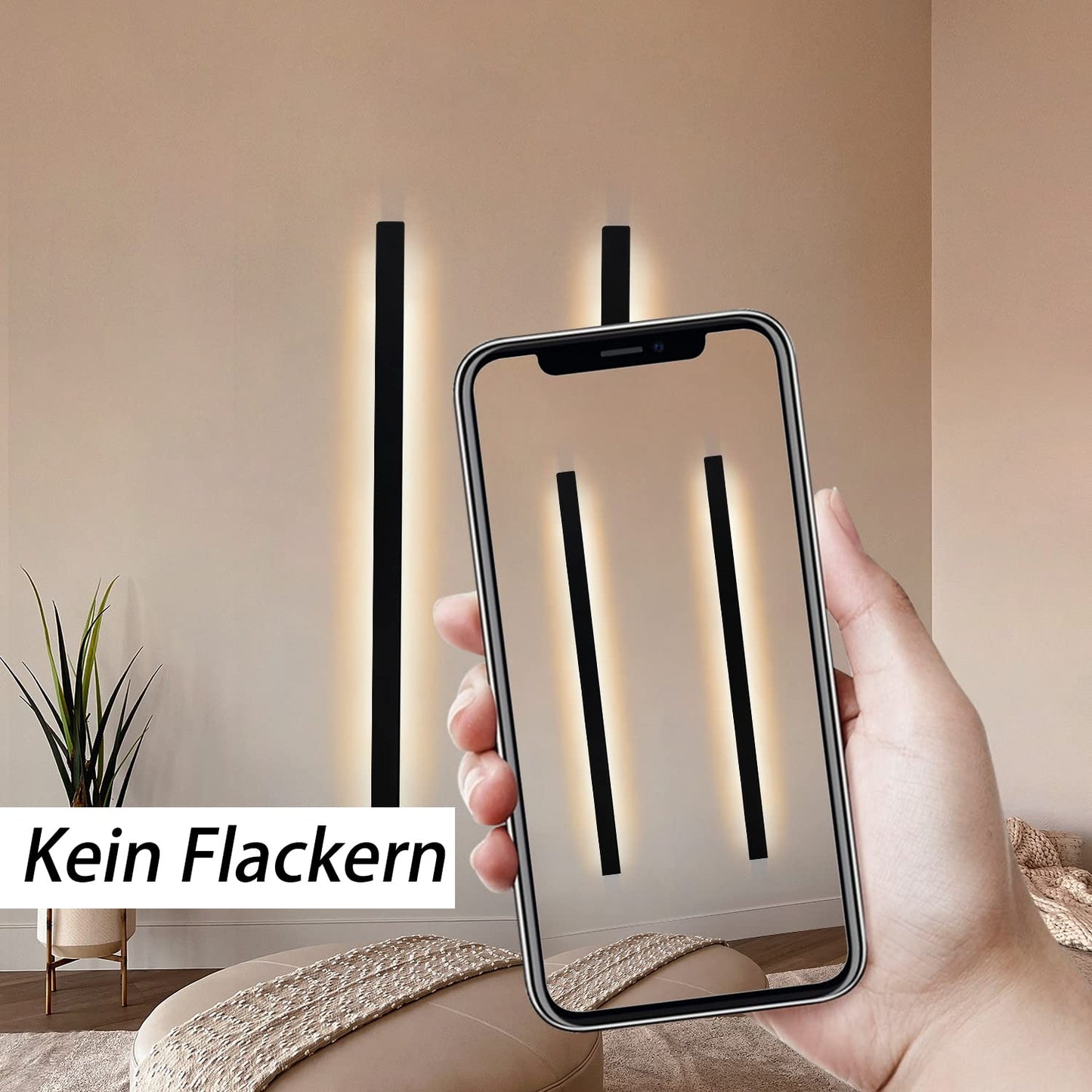 ZMH LED Wandleuchte Innen Wandlampe - Schwarz 100CM Lang Flurlampe Up Down Treppenhauslampe 37W Warmwei? K¨¹chenlampe mit 3 Haken Wandbeleuchtung f¨¹r Schlafzimmer K¨¹che Eingang Treppenhaus