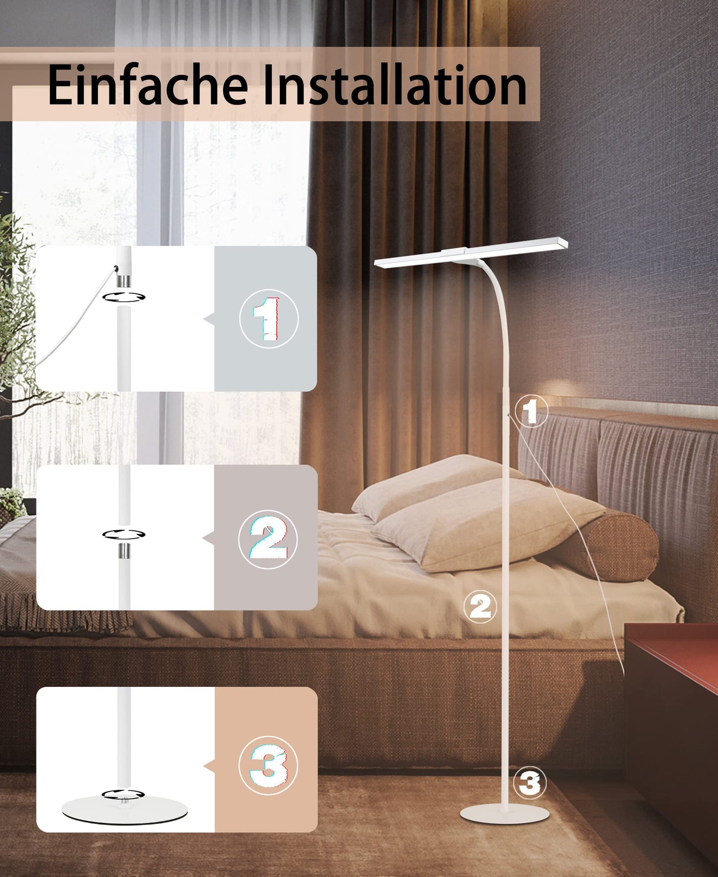ZMH LED Stehlampe Stehleuchte Dimmbar - Modern Touch Control Leselampe Wohnzimmer 10W mit Timer und Memory Funktion Touch Flexibler Schwanenhals Modern Standleuchte f¨¹r Schlafzimmer