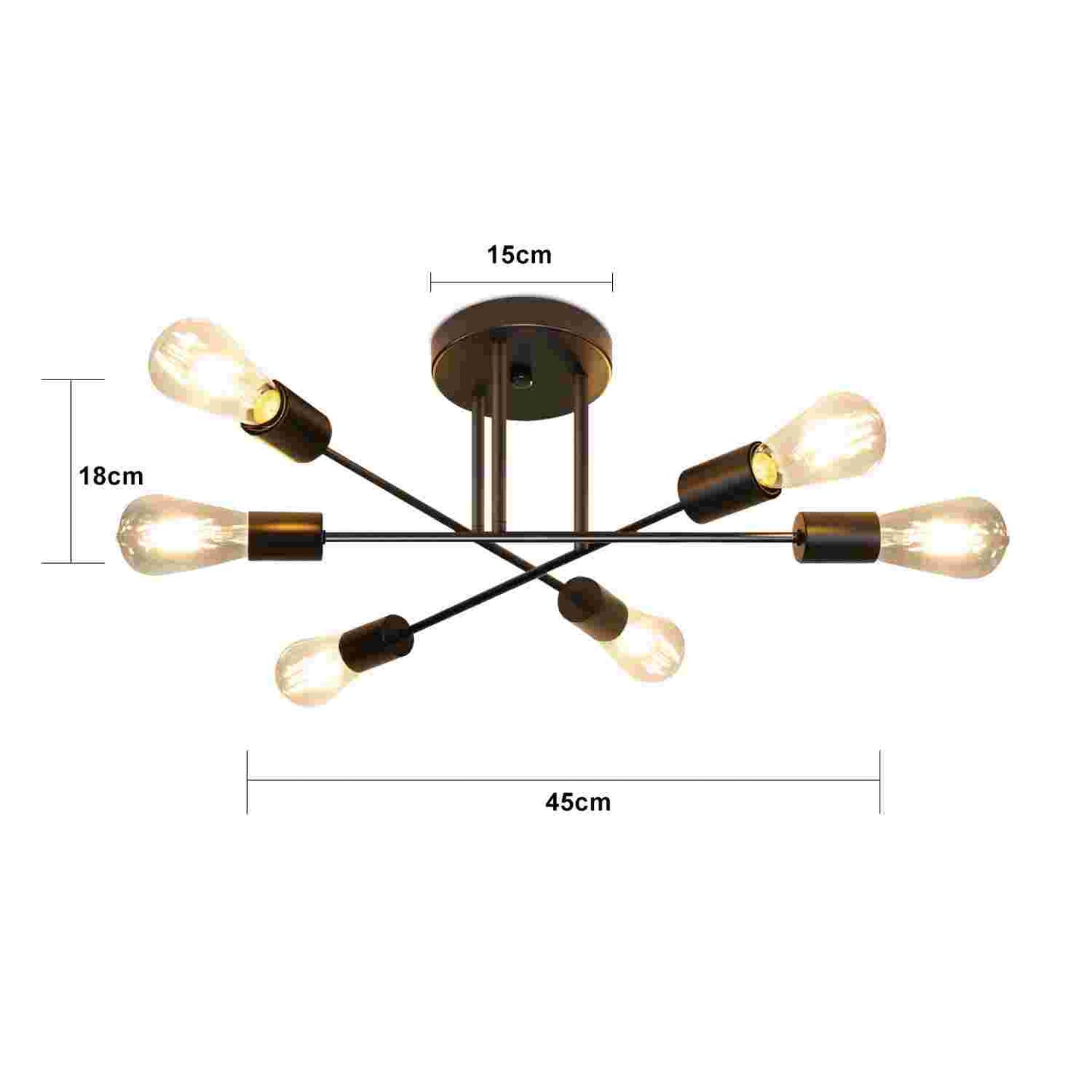 ZMH Deckenlampe Vintage Deckenleuchte Retro 6 Flammig Wohnzimmerlampe Industrie E27 Kronleuchter Schwarz Schlafzimmerlampe Industriellampe Esstischlampe Rustikal Stil (ohne Leuchtmittel)