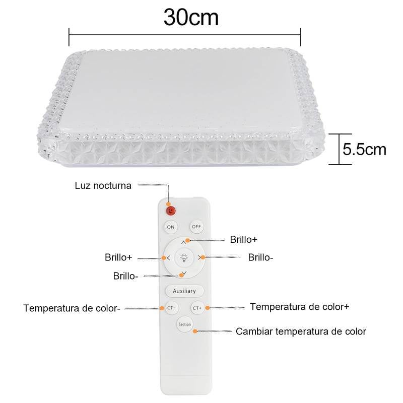 ZMH Deckenlampe LED Deckenleuchte Schlafzimmer - Schlafzimmerlampe Dimmbar mit Fernbedienung 30CM Deckenbeleuchtung Kristall 32W K¨¹chenlampe Modern Flurlampe Quadratisch f¨¹r Wohnzimmer K¨¹che Flur