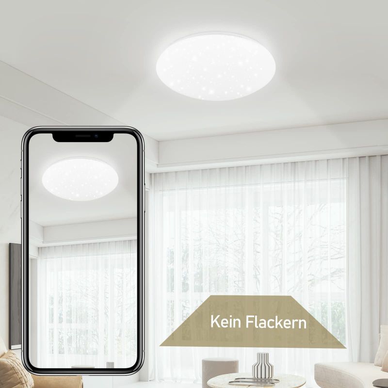 ZMH Deckenlampe LED Deckenleuchte Schlafzimmer - ?30cm Schlafzimmerlampe Sternenhimmel Kaltwei? 18W Badezimmer Deckenbeleuchtung IP44 Wasserdicht Badlampe Rund f¨¹r Bad K¨¹che Kinderzimmer Flur