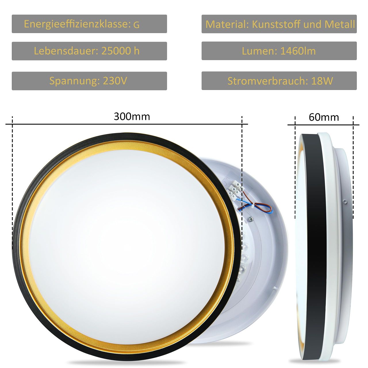ZMH Deckenlampe LED Deckenleuchte Schlafzimmer - ?30cm Schlafzimmerlampe Dimmbar mit Fernbedienung 18W Modern Rund Wohnzimmerlampe Wei? Gold Deckenbeleuchtung f¨¹r Wohnzimmer K¨¹che Flur Esszimmer