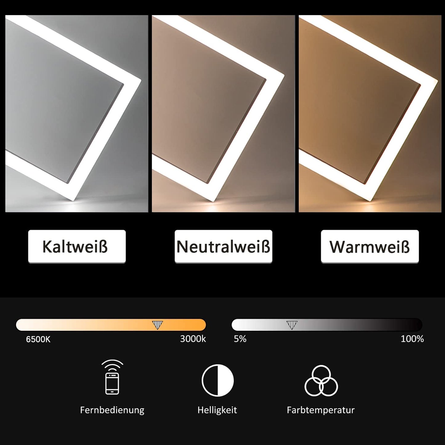 ZMH LED Deckenleuchte Wohnzimmer Deckenlampe - 48W Dimmbar Schlafzimmerlampe Schwarz Flach Design mit Fernbedienung aus Metall Modern K¨¹chenlampe f¨¹r Schlafzimmer Esszimmer K¨¹che Flur Kinderzimmer