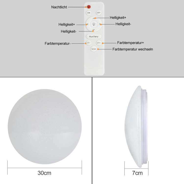 ZMH Deckenlampe LED Deckenleuchte Schlafzimmer - 37W Schlafzimmerlampe Sternenhimmel Dimmbar mit Fernbedienung ?30cm K¨¹chenlampe Deckenbeleuchtung Rund Flurlampe f¨¹r Kinderzimmer K¨¹che Flur Wohnzimmer