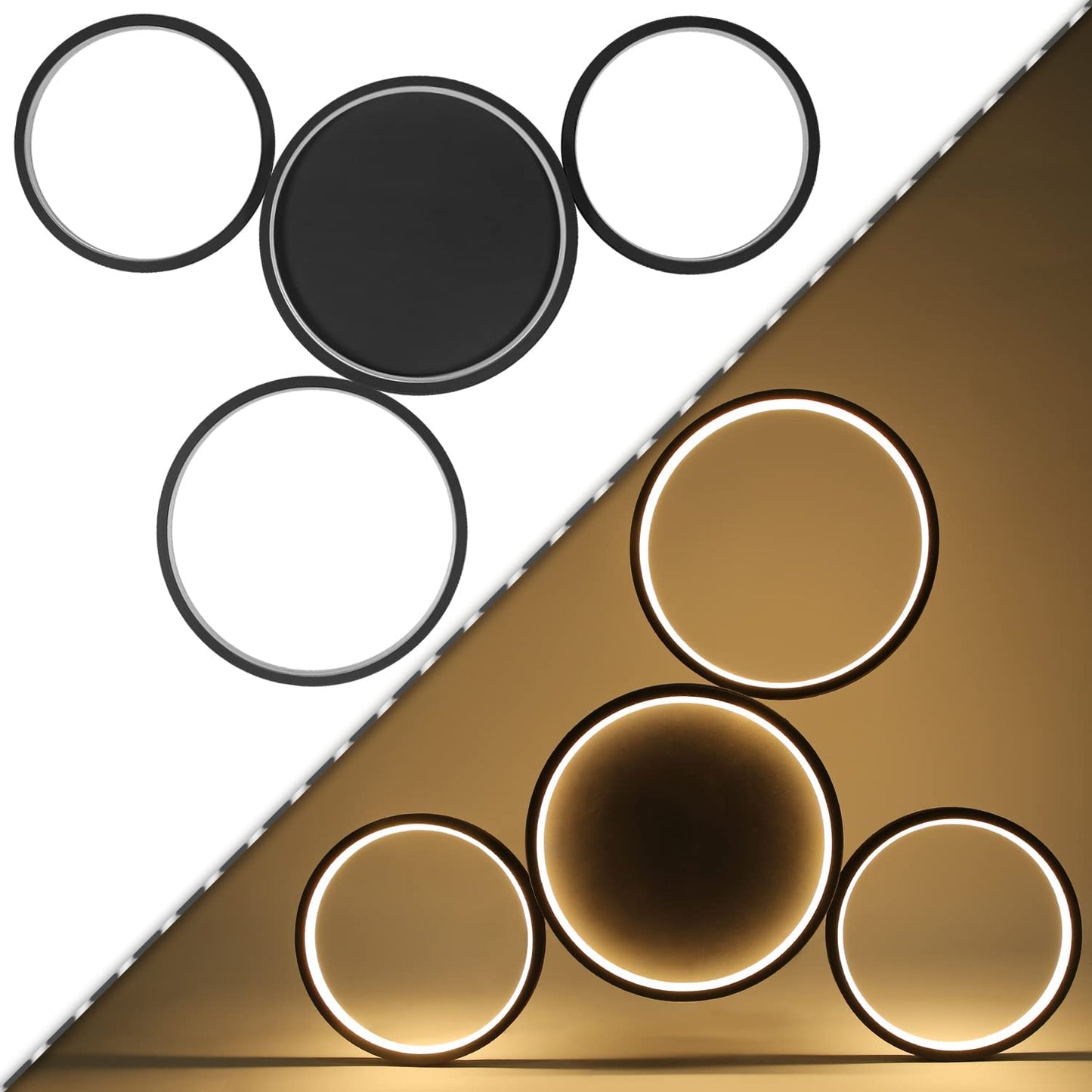 ZMH LED Deckenleuchte Wohnzimmer Deckenlampe - Schwarz Warmwei? K¨¹chenlampen 29W Modern Deckenbeleuchtung mit 4 Ringe Design Wohnzimmerlampe Deko Schlafzimmerlampe f¨¹r Kinderzimmer K¨¹chen Flur B¨¹ro