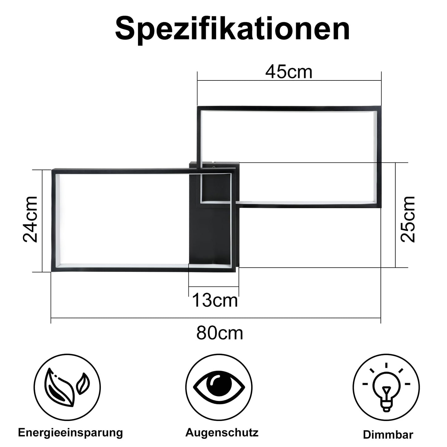 ZMH LED Deckenleuchte Wohnzimmer Deckenlampe Schwarz - Modern 72W 80CM Wohnzimmerlampe Dimmbar mit Fernbedienung Schlafzimmerlampe Rechteck Metall-Design f¨¹r Schlafzimmer Kinderzimmer k¨¹chen