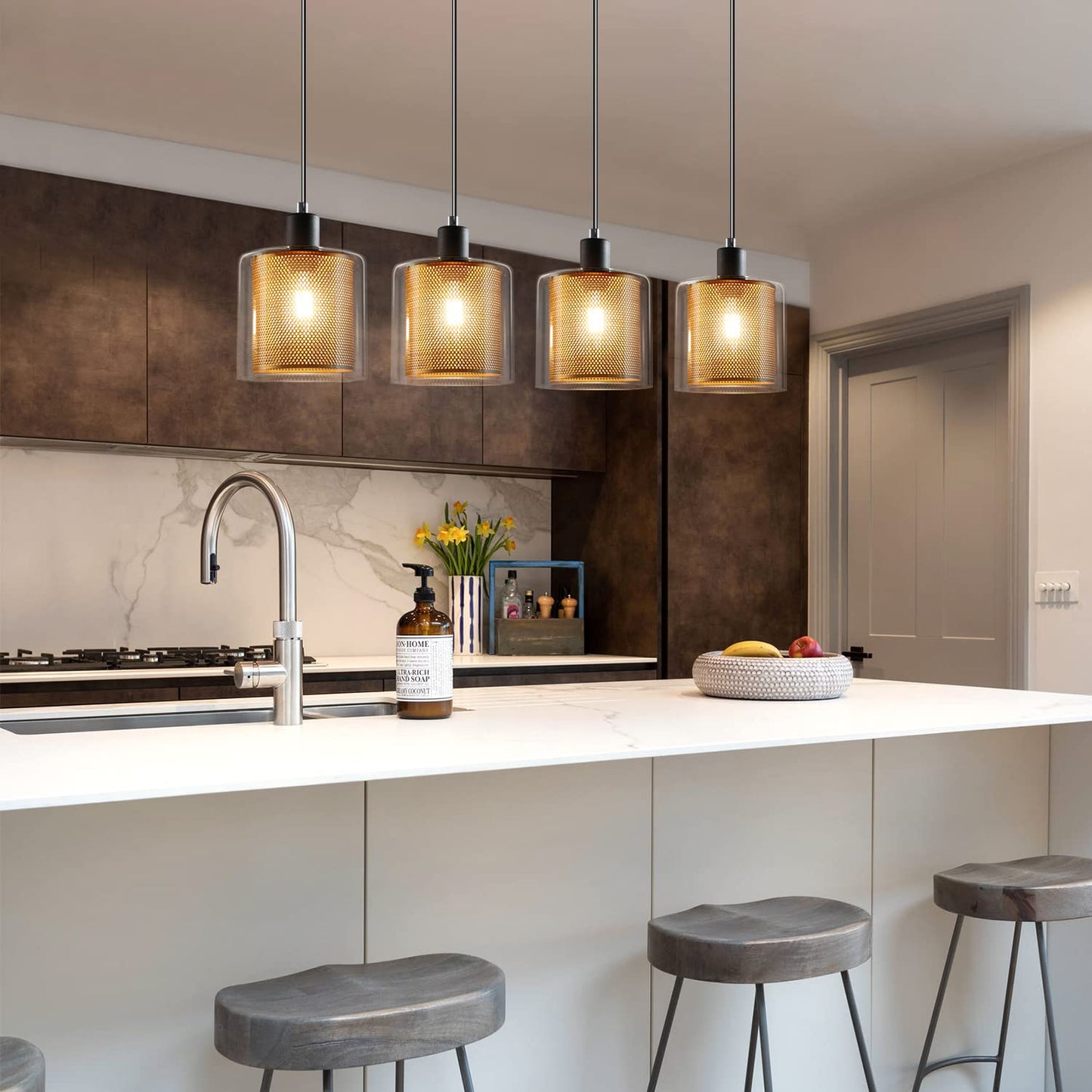ZMH Pendelleuchte Esstisch H?ngelampe Vintage Retro - Schwarzgold Design H?ngeleuchte 4 Flammige E14 Esstischlampe aus Glas und Metall Industial Esszimmerlampe Pendellampe Wohnzimmer Arbeitszimmer