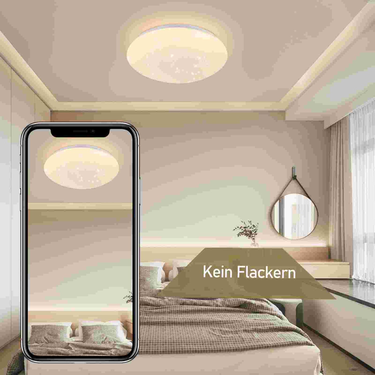 ZMH Deckenlampe LED Deckenleuchte Schlafzimmer - 18W Schlafzimmerlampe Sternenhimmel Warmwei? ?30cm Rund Bad Deckenbeleuchtung IP44 Wasserdicht Badlampe f¨¹r Wohnzimmer Kinderzimmer K¨¹che Flur