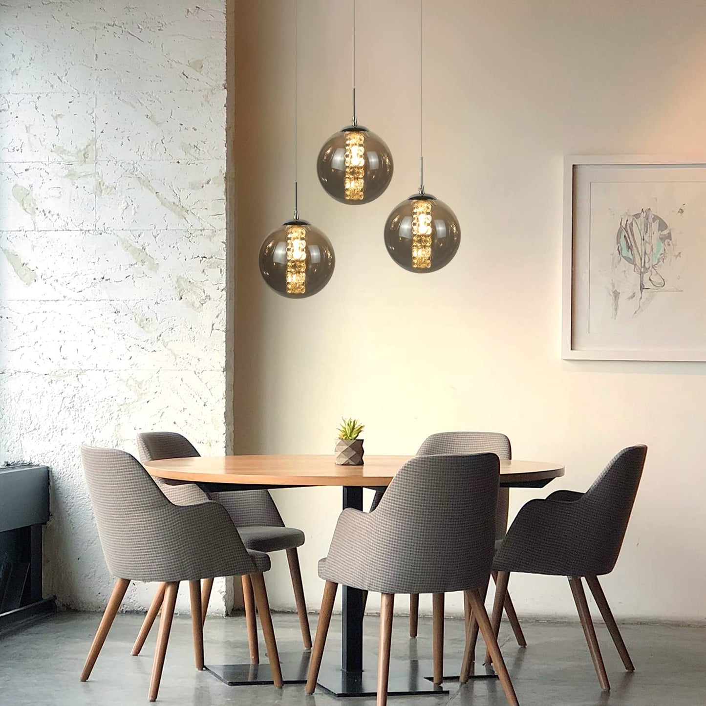 ZMH Pendelleuchte esstisch H?ngelampe Modern - Esszimmerlampe H?henverstellbar H?ngeleuchte 3-Flammig aus Glas Esstischlampe in Farbe Grau K¨¹chen Wohnzimmerlampe Schlafzimmerlampe Flurlampe