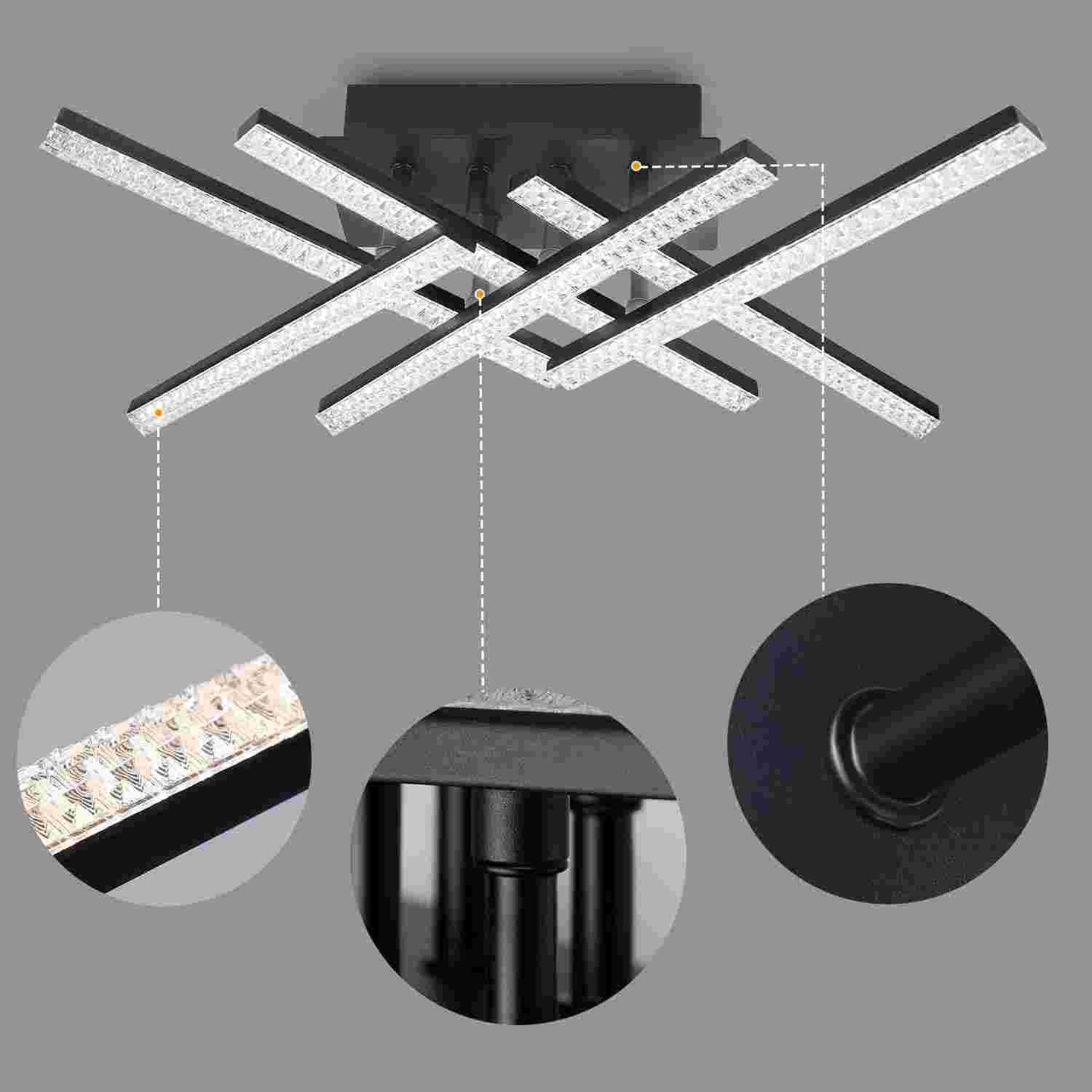 ZMH Deckenlampe LED Deckenleuchte Wohnzimmer - 36W Dimmbar Schwarz Wohnzimmerlampe Design mit Metall Deckenbeleuchtung f¨¹r K¨¹che Esszimmer Jugendzimmer Schlafzimmer