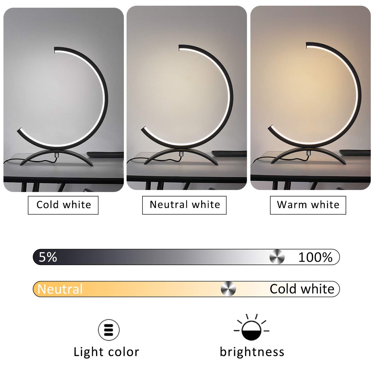 ZMH Led Tischlampe Dimmbar Nachttischlampe - Schwarz Tischleuchte aus Metall Design 7W Modern Nachttischleuchte Leselampe mit 3M Kabel f¨¹r Wohnzimmer Schlafzimmer Nachttisch Tisch