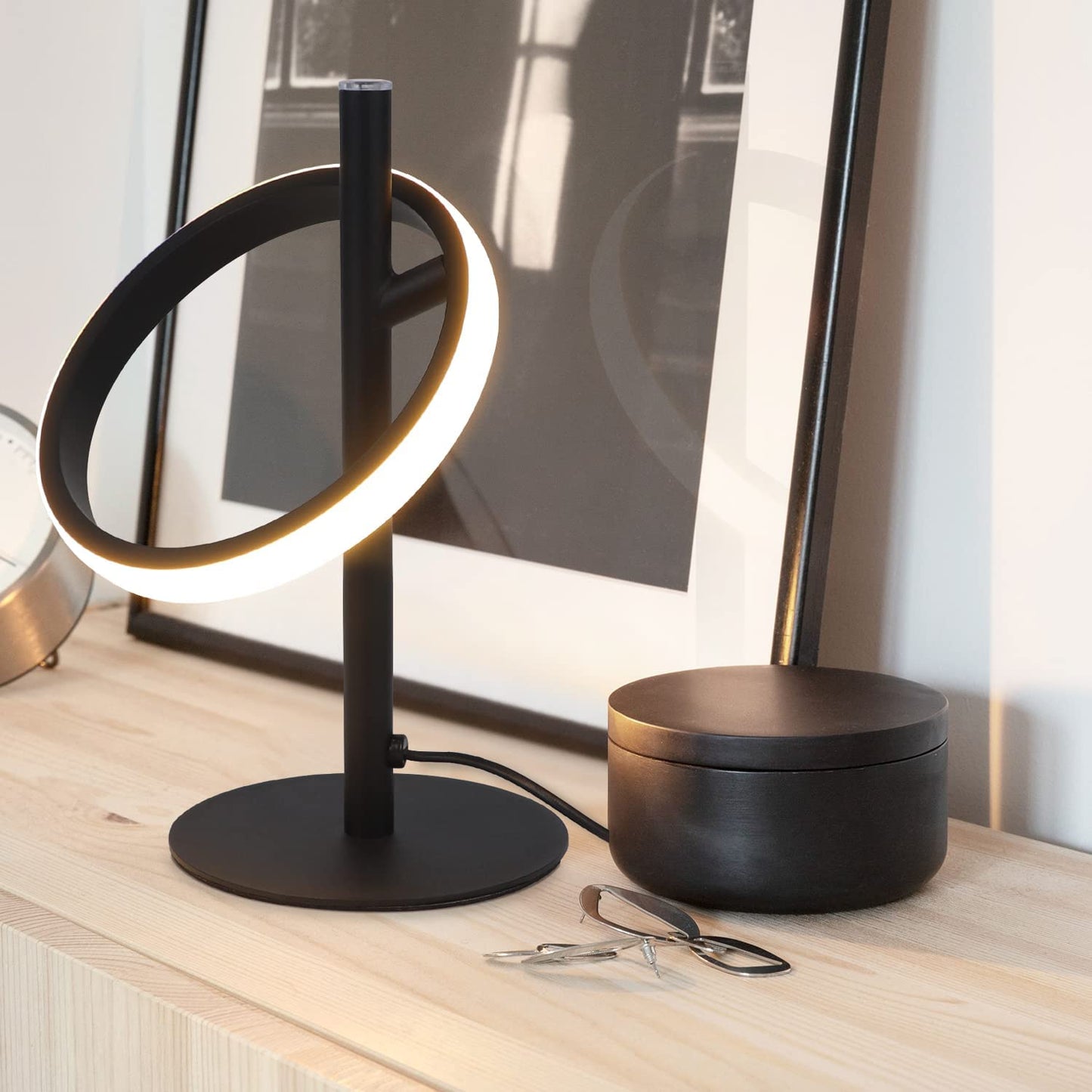 ZMH 2Er Tischlampe LED Tischleuchte Touch Dimmbar - Nachttischlampe Schwarz Nachttischleuchte Drehbaren Ringe 6W 3000K Warmwei? f¨¹r Schlafzimmer Bett Wohnzimmer Kinderzimmer Bar Restaurant
