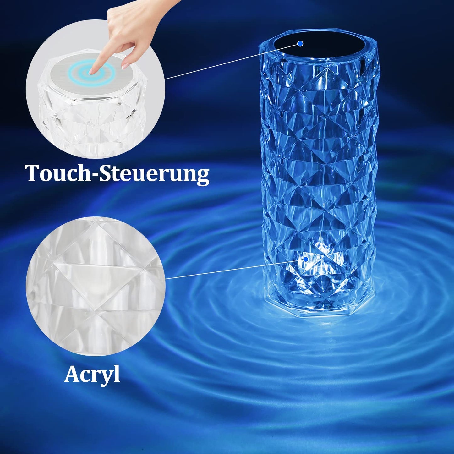 ZMH LED Tischlampe Kristall Lampe - 2er Set Rose Diamant Table Lampe Touch Dimmbar 16 Farben Farbwechsel Crystal Glitzer Nachttischlampe Kabellos Nachtlicht f¨¹r Party Schlafzimmer Geschenk