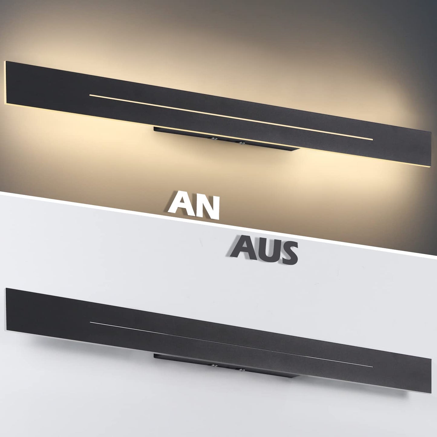 ZMH Wandlampe LED Wandleuchte Innen - Flurlampe Modern 60CM Wohnzimmerlampe 20W Flur Schlafzimmerlampe Schwarz Warmwei? Bettlampe Schlafzimmer Wandbeleuchtung f¨¹r Treppenhaus Wohnzimmer Kinderzimmer