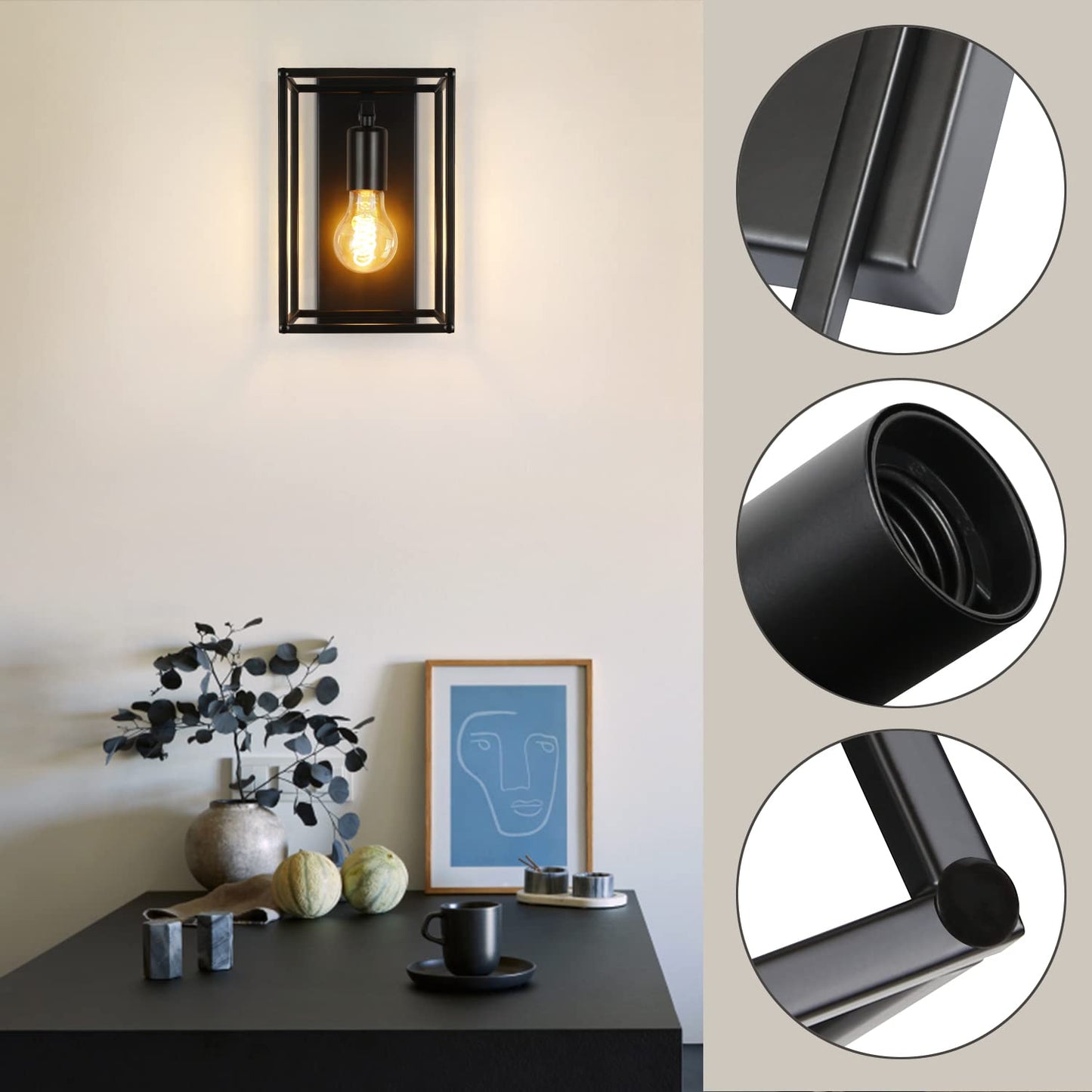 ZMH Wandleuchte Innen Wandlampe Schwarz - Wandbeleuchtung Vintage Schlafzimmer Treppenhaus Beleuchtung Retro Flurlampe E27 Metall Industrial Style f¨¹r Wohnzimmer K¨¹che - Ohne Leuchtmittel