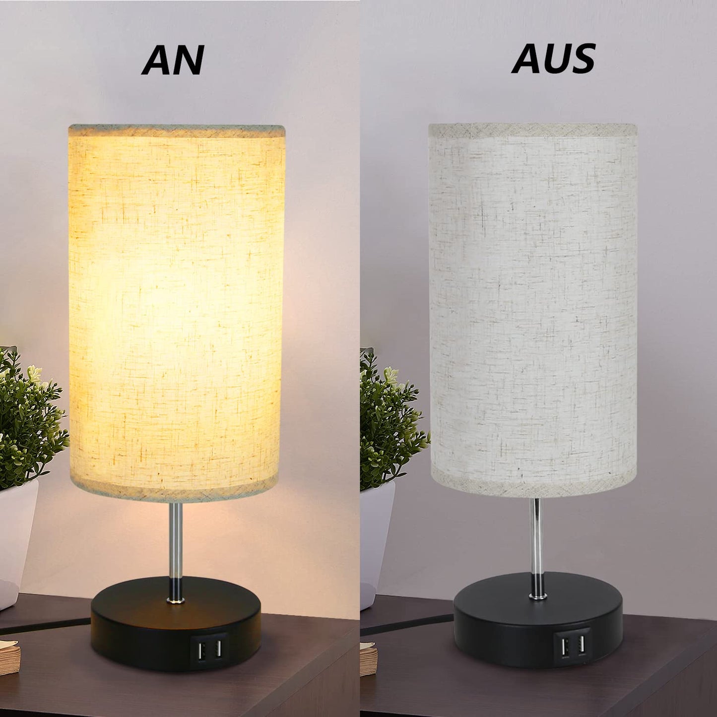 ZMH Tischlampe Touch Nachttischlampe - USB Schwarz Vintage Dimmbar Tischleuchte E27 mit Ladefunktion Stoff Lampenschirm f¨¹r Modern Deko Schlafzimmer, Geschenk, Wohnzimmer