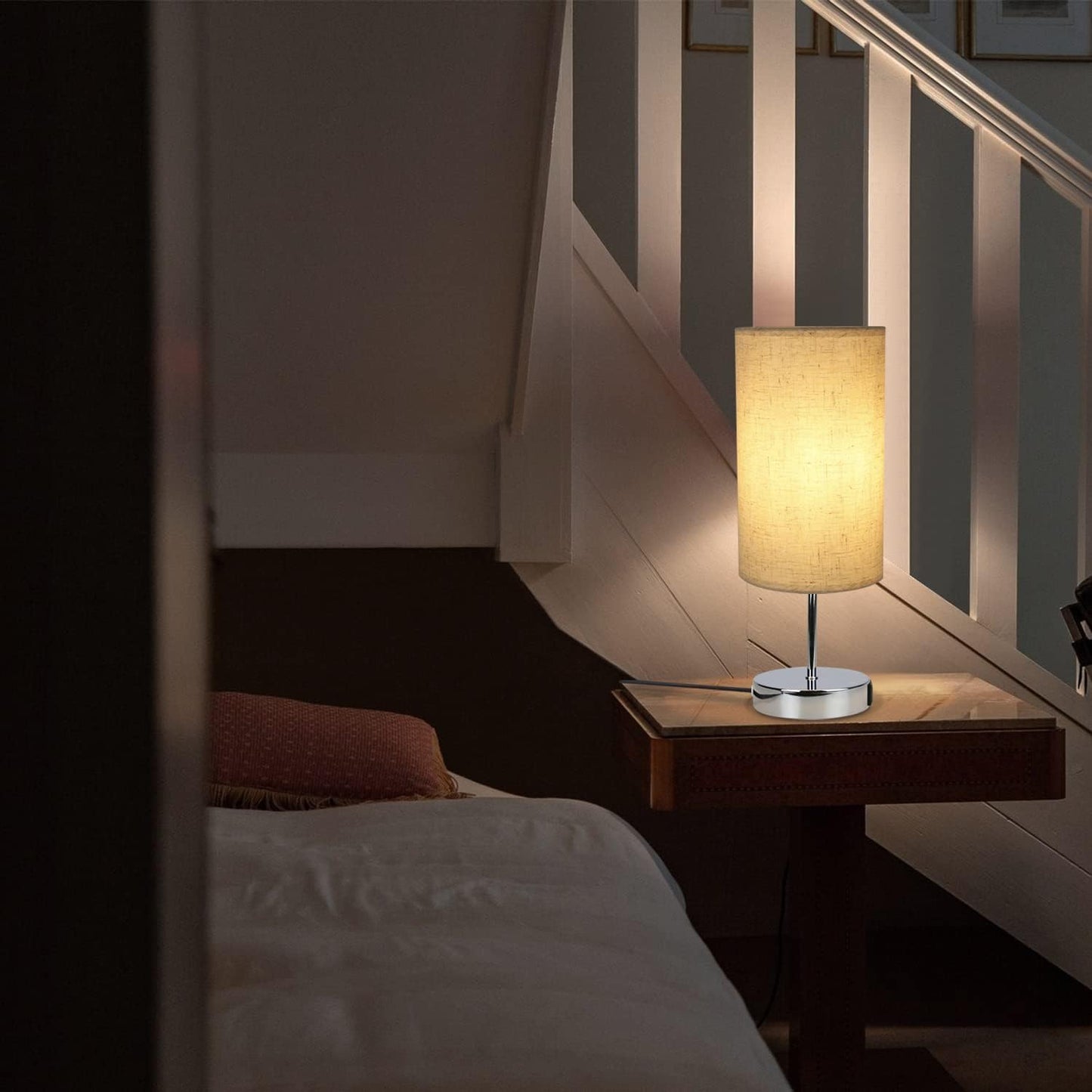 ZMH Nachttischlampe mit Ladefunktion Touch - Tischlampe E27 Warmwei? Dimmbar Nachtlicht USB Stoff Lampenschirm f¨¹r Modern Deko, Wohnzimmer, Geschenk, Esszimmer, Schlafzimmer