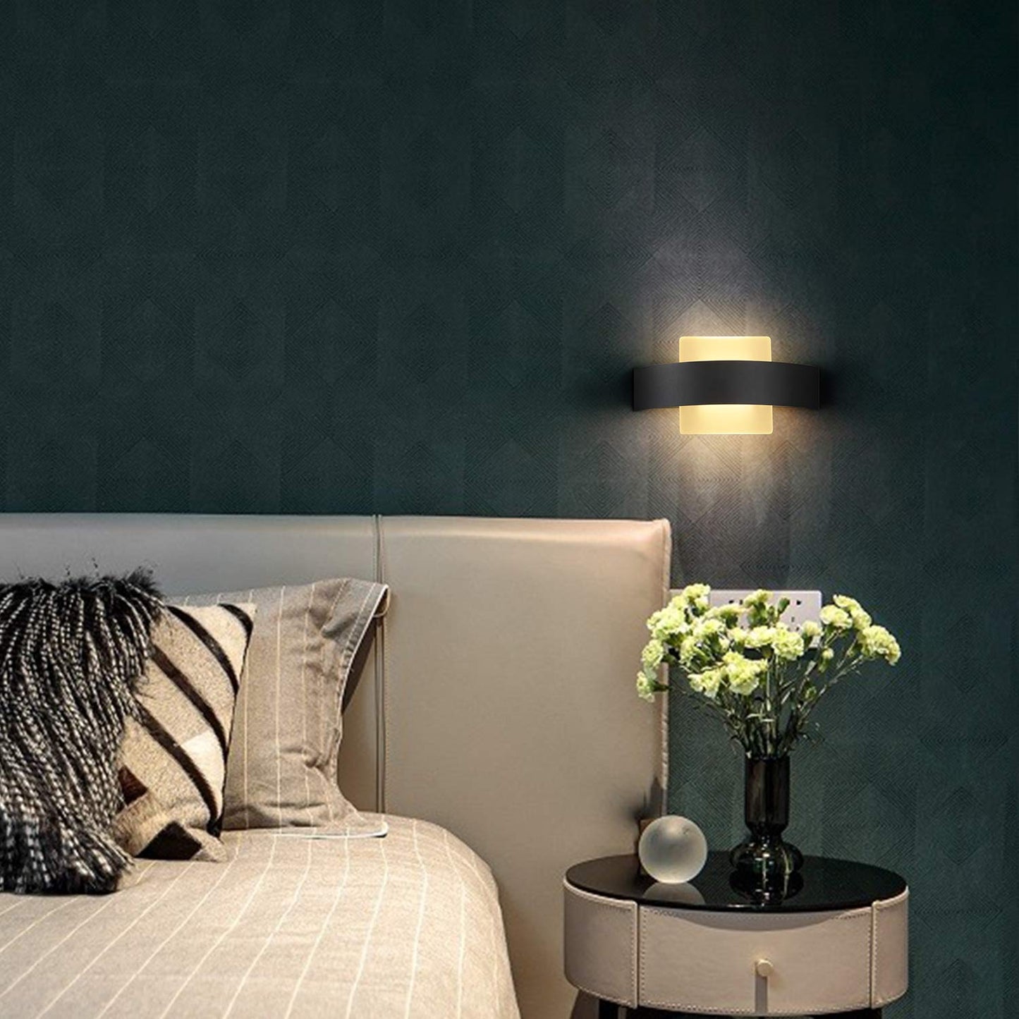 ZMH LED Wandleuchte Innen Wandlampe Wohnzimmer - Flurlampe 23.5CM Schlafzimmer Acryl Bettlampe 3000K Warmwei? 6W Schwarz Nachtlampe Modern Flur f¨¹r Hotel Arbeitszimmer Treppenhaus K¨¹che Badezimmer