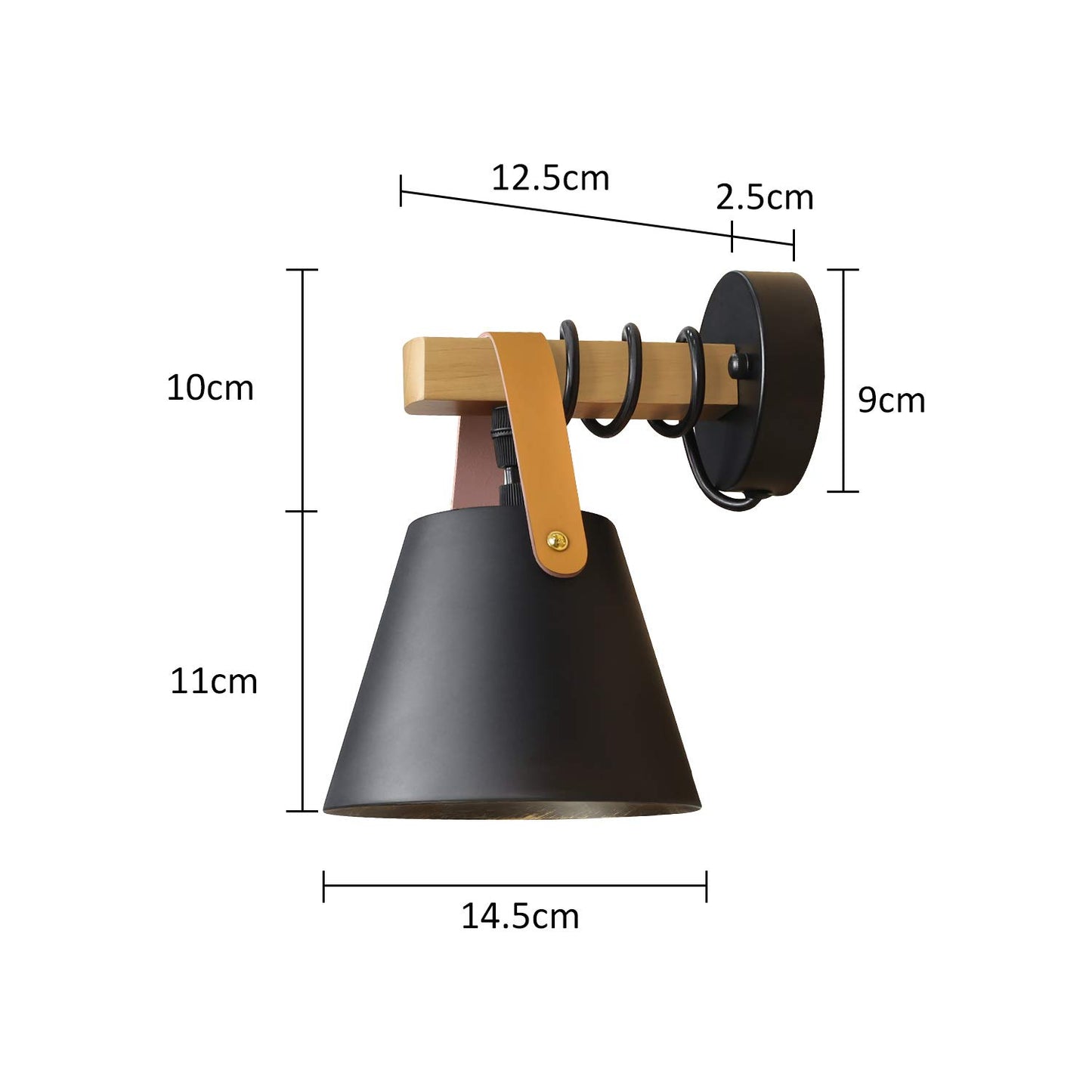 ZMH Vintage Wandleuchte Retro E27 Wandlampe in Schwarz Industrial innen Wandbeleuchtung aus Holz Leder Kunststoff f¨¹r Wohnzimmer Schlafzimmer K¨¹che Esszimmer Flur Treppenhaus Cafes (ohne Birne)