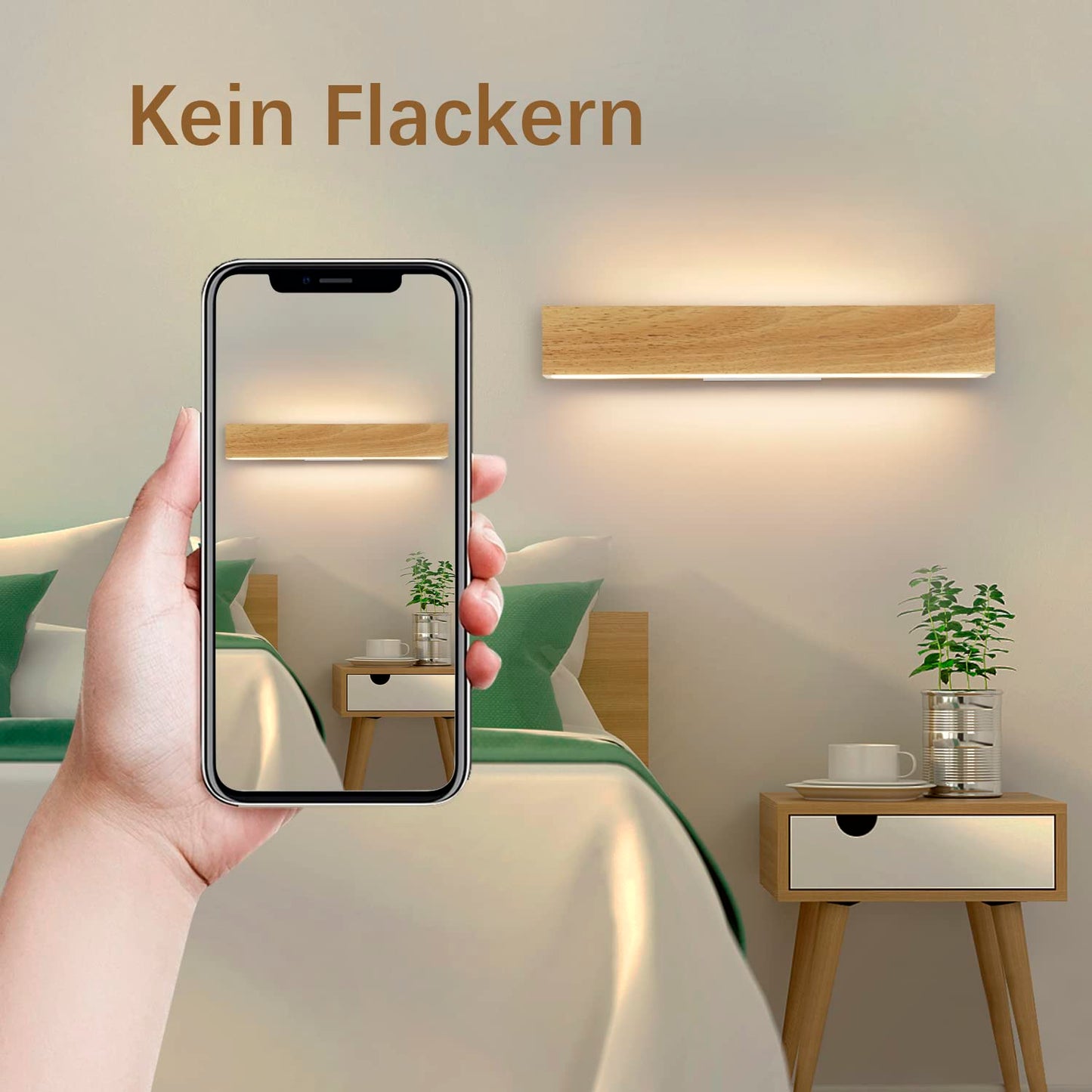 ZMH LED Wandleuchte innen Wandlampe - 52CM Holz Modern Flurlampe Up und Down Design 17W Treppenhauslampe Indirekt 3000K Warmwei? Wandbeleuchtung f¨¹r Wohnzimmer Schlafzimmer Flur Treppenhaus Bett K¨¹che