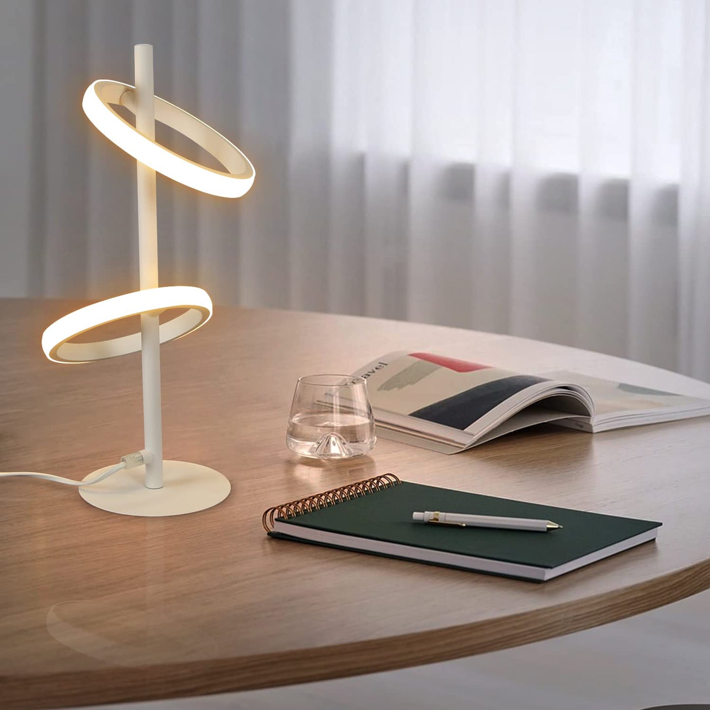 ZMH Tischlampe Modern LED Tischleuchte - Wei? Ringform Nachttischlampe Drehbaren Abnehmbar Ringen 13W 3000K Warmwei? f¨¹r Schlafzimmer Wohnzimmer Kinderzimmer B¨¹ro