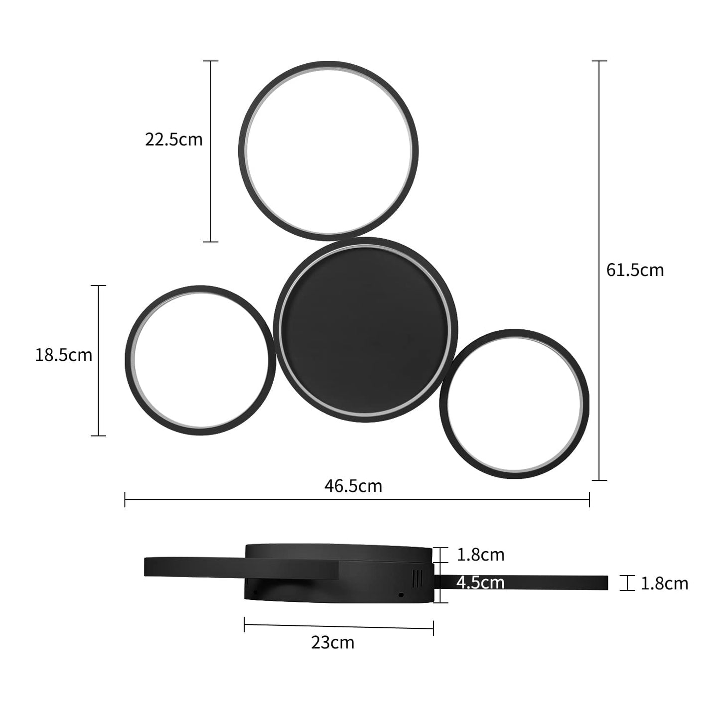 ZMH LED Deckenleuchte Wohnzimmer Deckenlampe - Schwarz Warmwei? K¨¹chenlampen 29W Modern Deckenbeleuchtung mit 4 Ringe Design Wohnzimmerlampe Deko Schlafzimmerlampe f¨¹r Kinderzimmer K¨¹chen Flur B¨¹ro