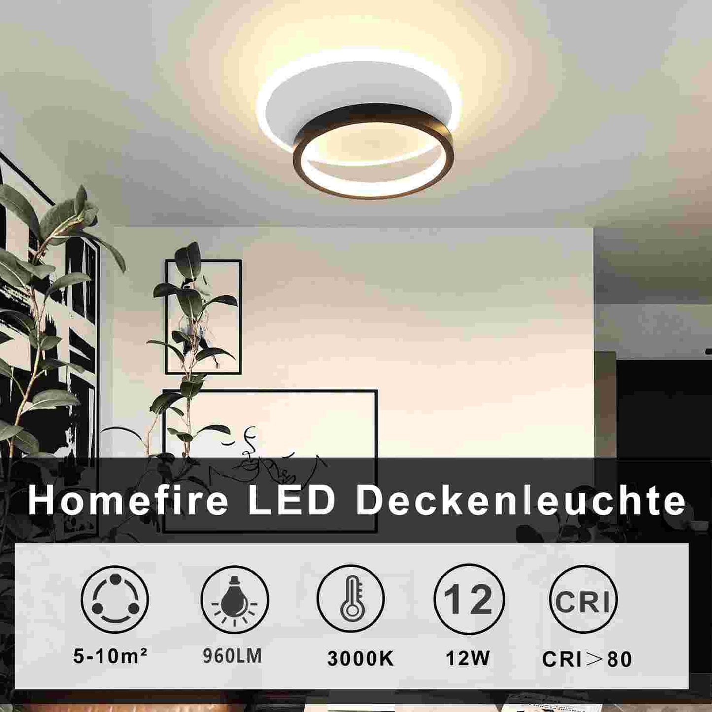 ZMH Deckenlampe LED Deckenleuchte Wohnzimmer - 12W K¨¹chenlampe 3000K Warmwei? Schlafzimmerlampe Modern Design Flurlampe Decke Wohnzimmerlampe Schwarz Rund f¨¹r K¨¹che Schlafzimmer Flur ?24.5cm