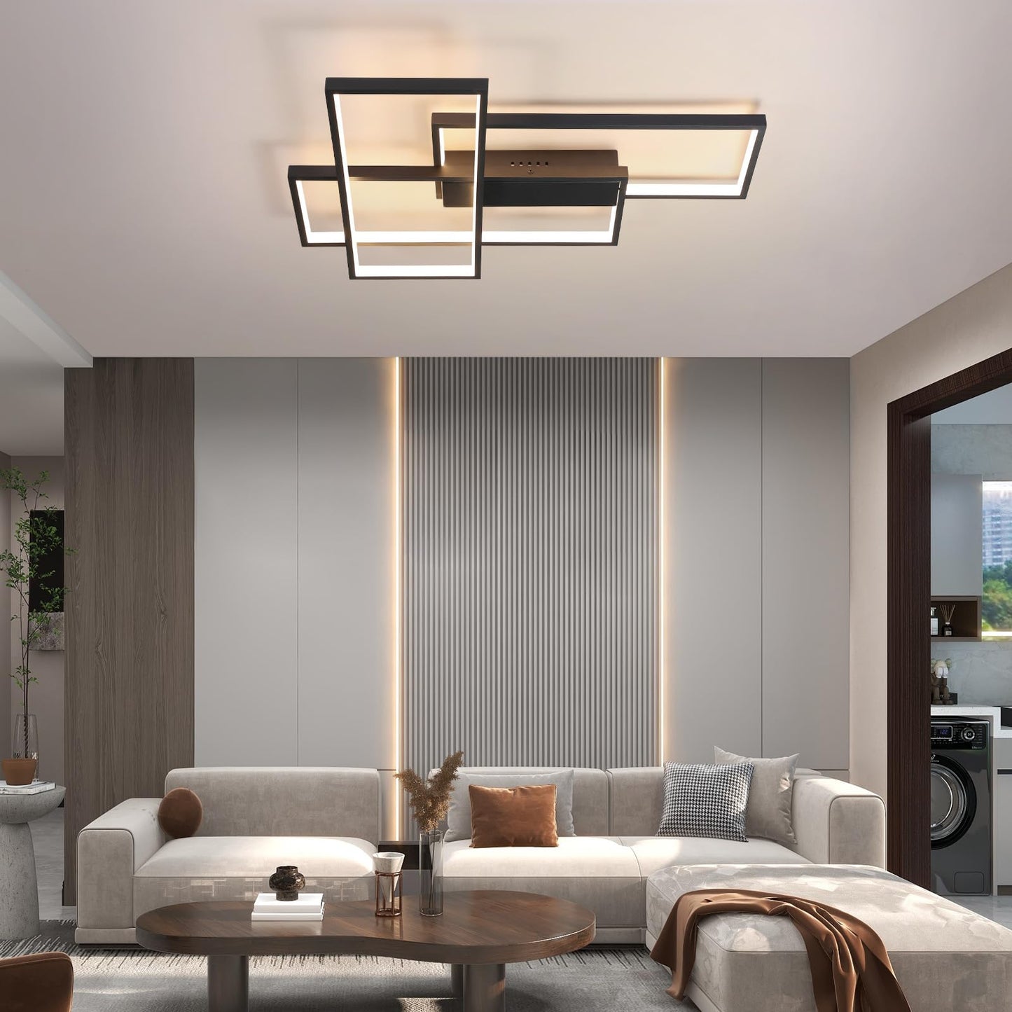 ZMH LED Deckenleuchte Dimmbar Modern Deckenlampe Schwarz Wohnzimmerlampe 65W Geometrisch Wandlampe Multifunktional Deckenbeleuchtung f¨¹r Wohnzimmer, Schlafzimmer, B¨¹ro, Flur und Balkon