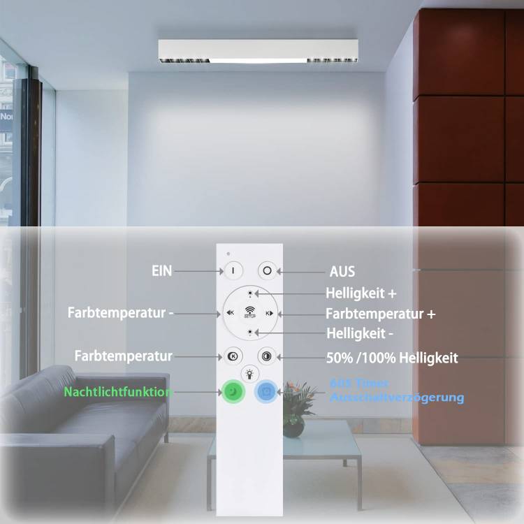 ZMH Deckenlampe LED Deckenleuchte Schlafzimmer - 30W B¨¹rolampe Decke 53CM Lang Wohnzimmerlampe Dimmbar mit Fernbedienung Schlafzimmerlampe Modern B¨¹ro Deckenbeleuchtung f¨¹r Wohnzimmer Flur