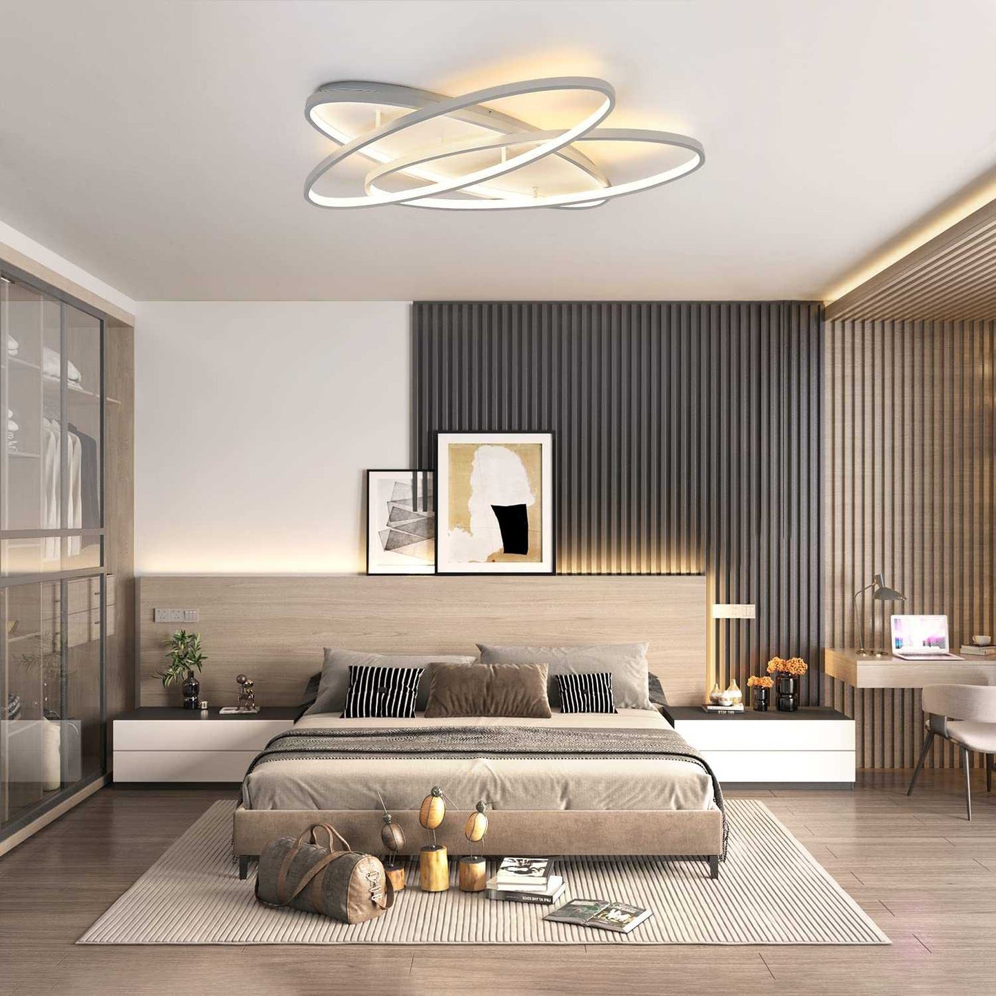 ZMH Deckenlampe LED Deckenleuchte Wohnzimmer - 76W Wohnzimmerlampe 2 Ring Dimmbar mit Fernbedienung Schlafzimmerlampe Modern Design Schlafzimmer Deckenbeleuchtung K¨¹chenlampe Wei? f¨¹r K¨¹che B¨¹ro Flur