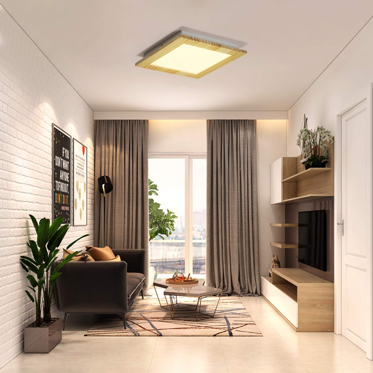 ZMH LED Deckenleuchte Wohnzimmer Deckenlampe Holz flach Schlafzimmer Panel Flur innen Beleuchtung eckig 3000K warmwei? 30cm 17W f¨¹r K¨¹che Kinderzimmer Esszimmer Treppen Balkon