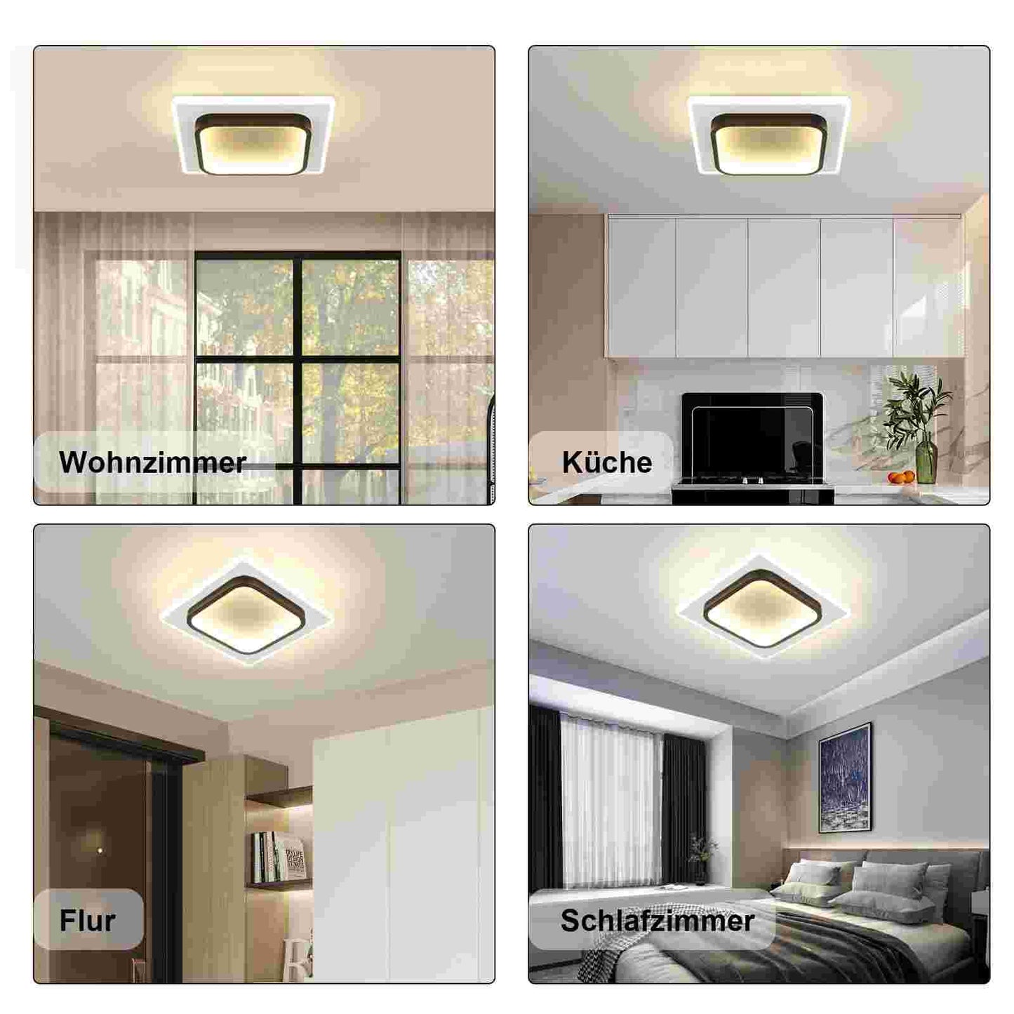 ZMH Deckenlampe LED Deckenleuchte Wohnzimmer - 16W K¨¹chenlampe Warmwei? Schlafzimmerlampe Modern Wohnzimmerlampe Schwarz Flur Deckenbeleuchtung Klein Flurlampe ?23.5cm f¨¹r K¨¹che Schlafzimmer