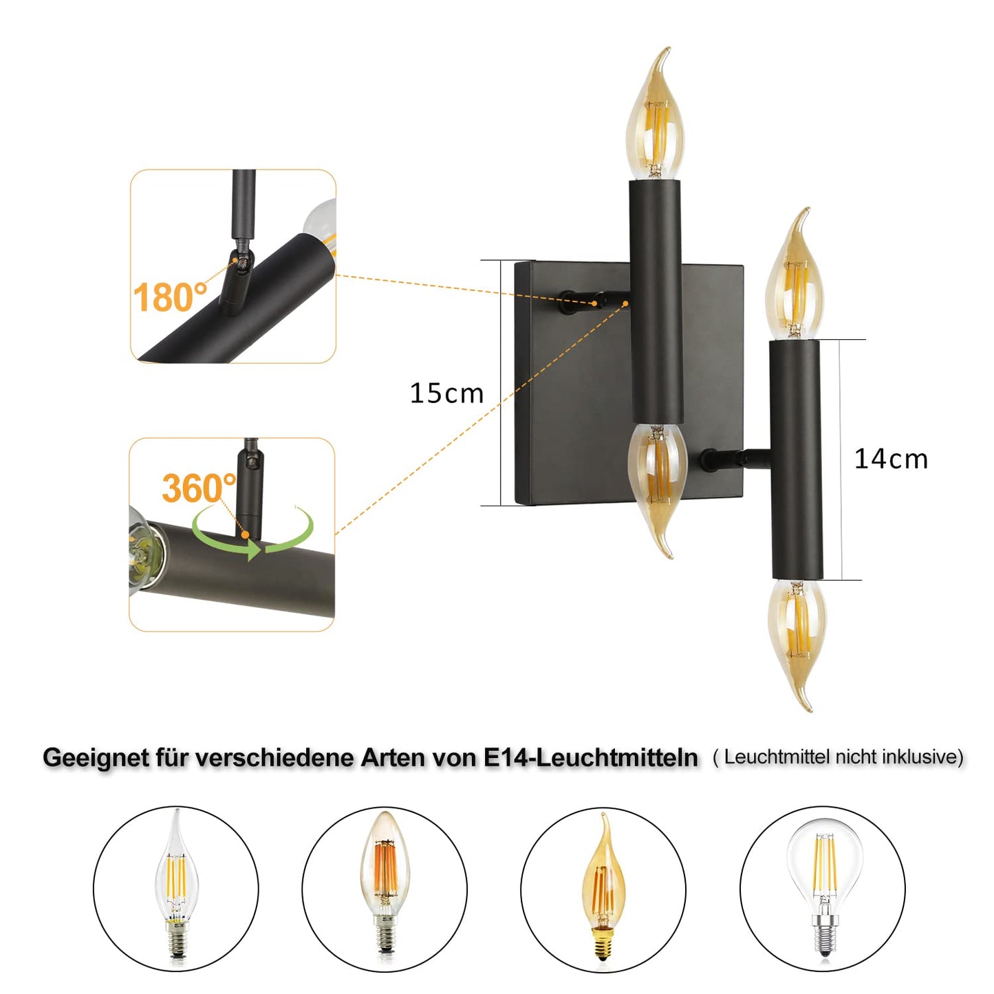 ZMH Wandleuchte innen Vintage Vandlampe Klein Spotleuchte Wandspot 4 Flammig aus Metall E14 Fassung Modern Wandstrahler f¨¹r K¨¹che Flur kinderzimmer Wohnzimmer Schlafzimmer - Ohne Leuchtmittel
