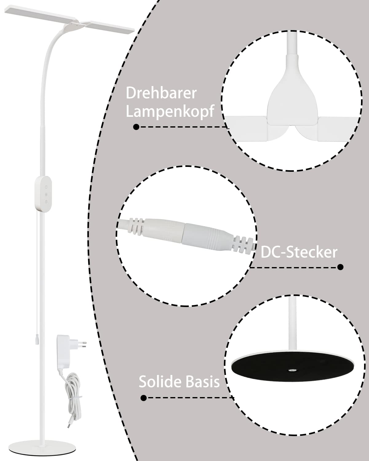 ZMH Stehlampe LED Wohnzimmer Leselampe dimmbar - Stehleuchte B¨¹ro 9W mit Timer & Memory Funktion Helligkeit und Farbtemperatur einstellbar Touch Standleuchte f¨¹r Schlafzimmer H?he: 158CM