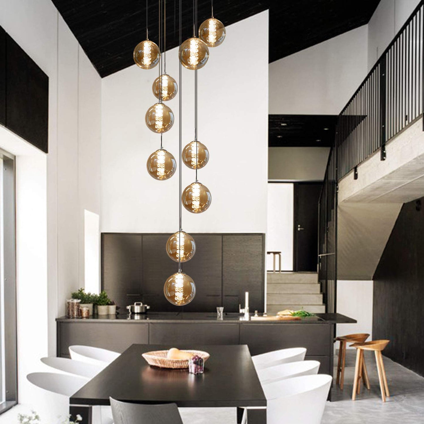 ZMH Pendelleuchte esstisch Pendellampe H?henverstellbar Kronleuchter H?ngeleuchte 10-Flammig aus Glas in Farbe Bernstein K¨¹chen Wohnzimmerlampe Schlafzimmerlampe Flurlampe
