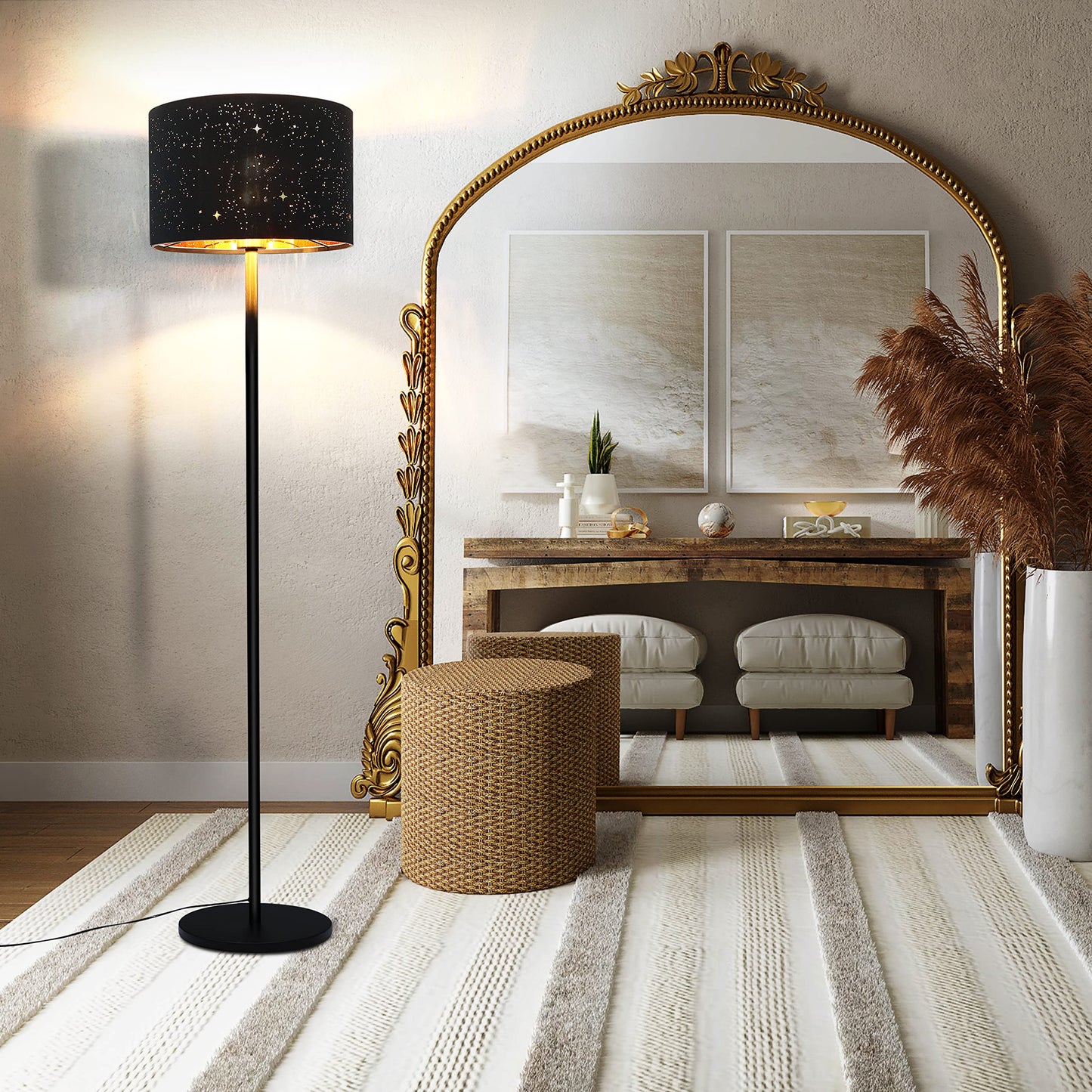 ZMH Stehlampe Wohnzimmer Modern Stehleuchte - Standleuchte aus Stoffschirm im Graugold Stern Design 144cm Standlampe mit E27 Fu?schalter und Stecker f¨¹r Schlafzimmer Kinderzimmer Arbaitzimmer Flur
